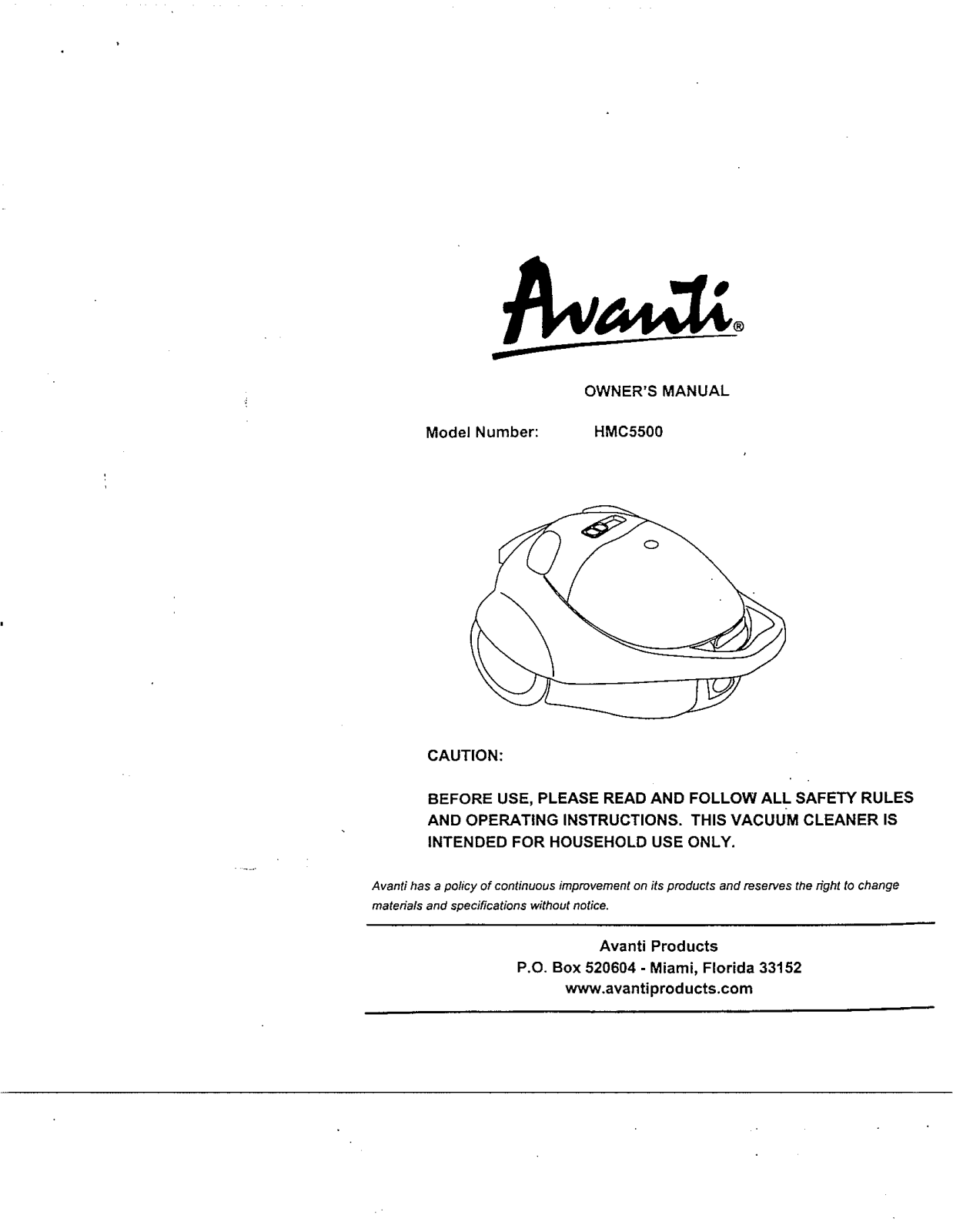 Avanti HMC5500 User Manual