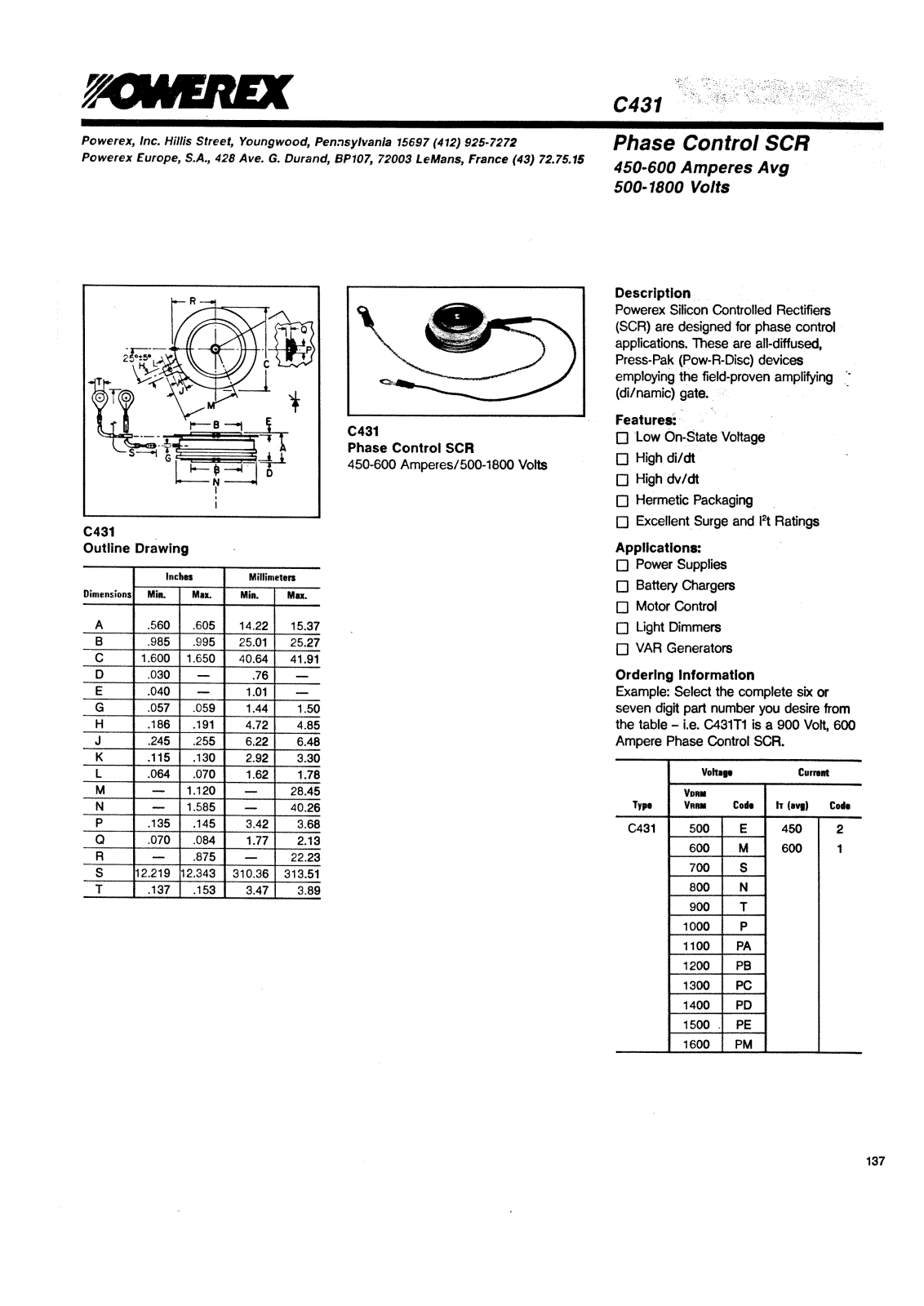 POWEREX C431N1, C431PN1, C431PM1, C431PD1, C431PB1 Datasheet