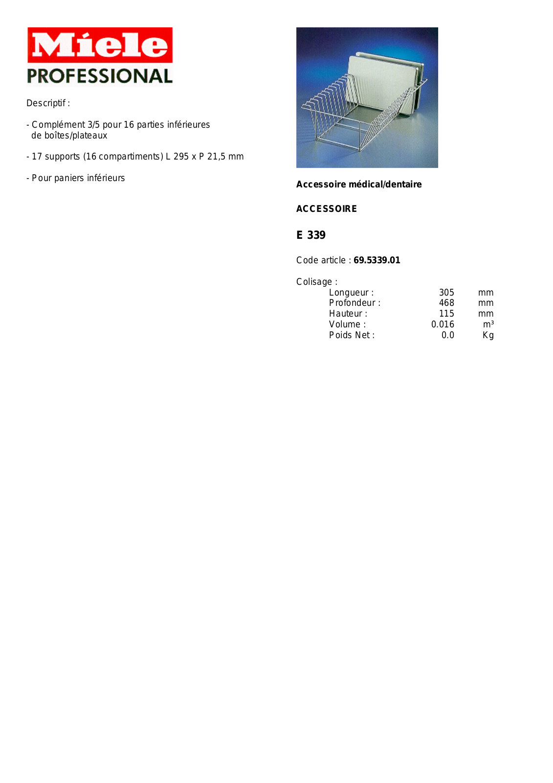 MIELE E 339 DESCRIPTIF User Manual