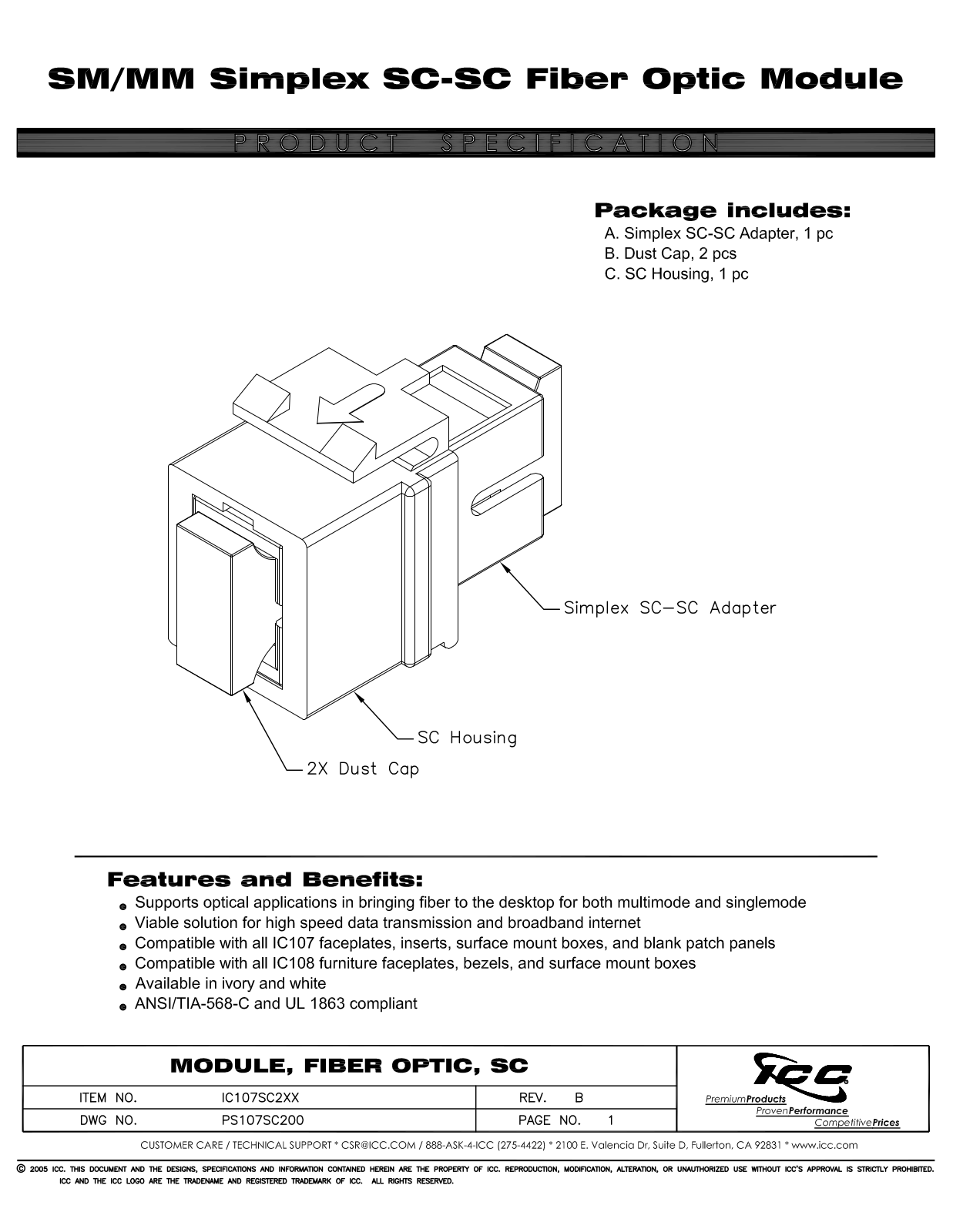 ICC IC107SC2IV Specsheet