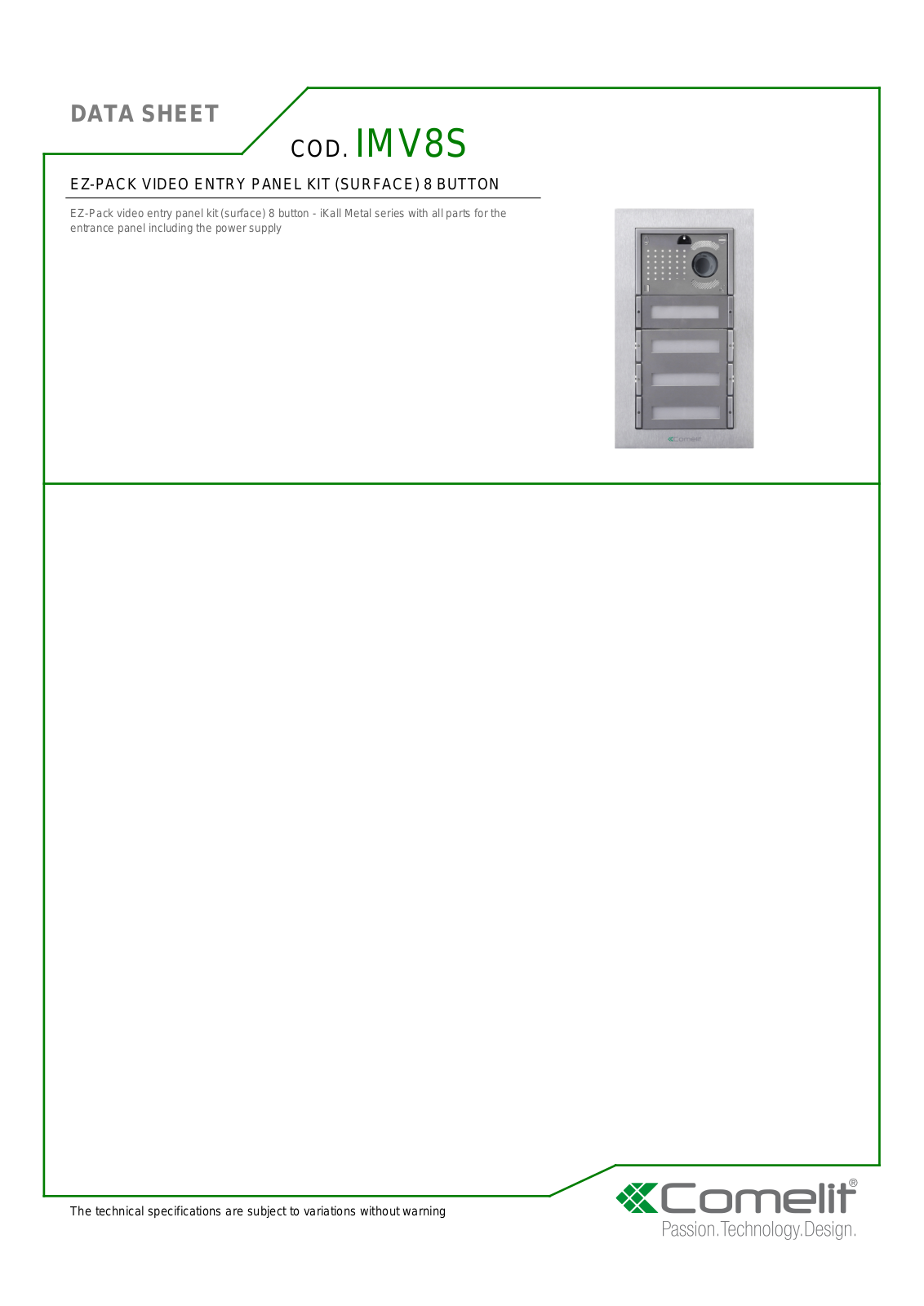 Comelit IMV8S, IMV8S-IP Specsheet