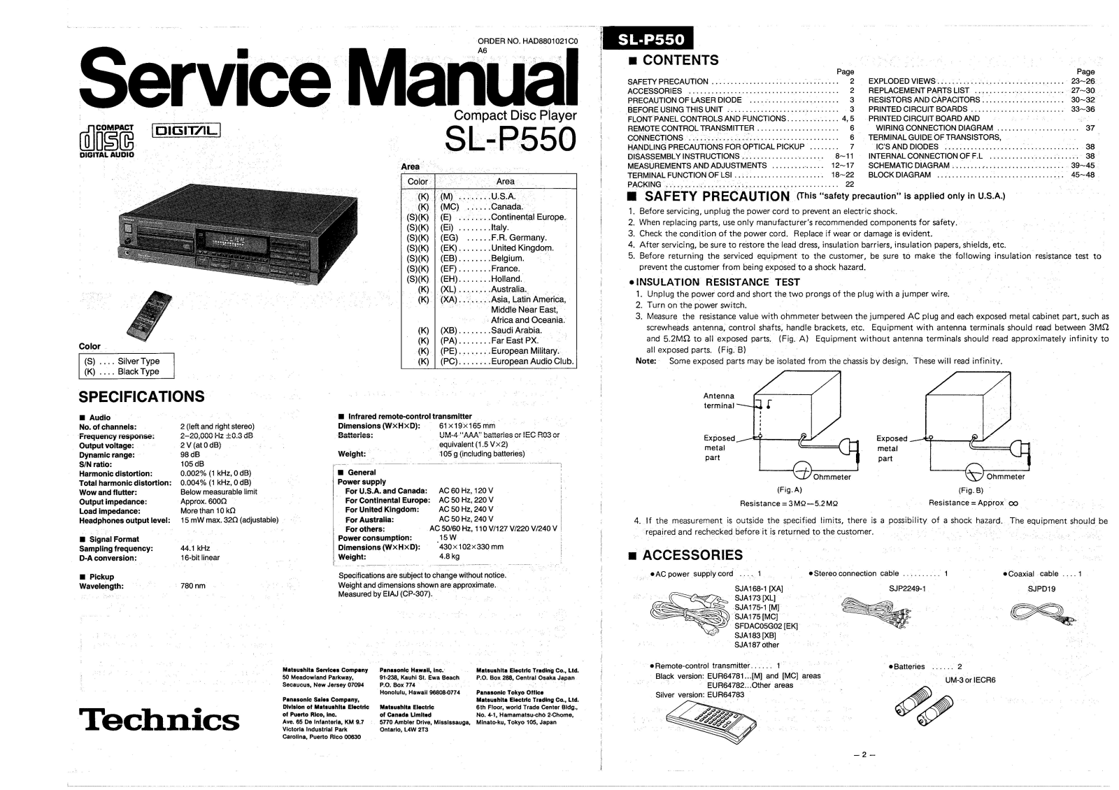 Technics SLP-550 Service manual