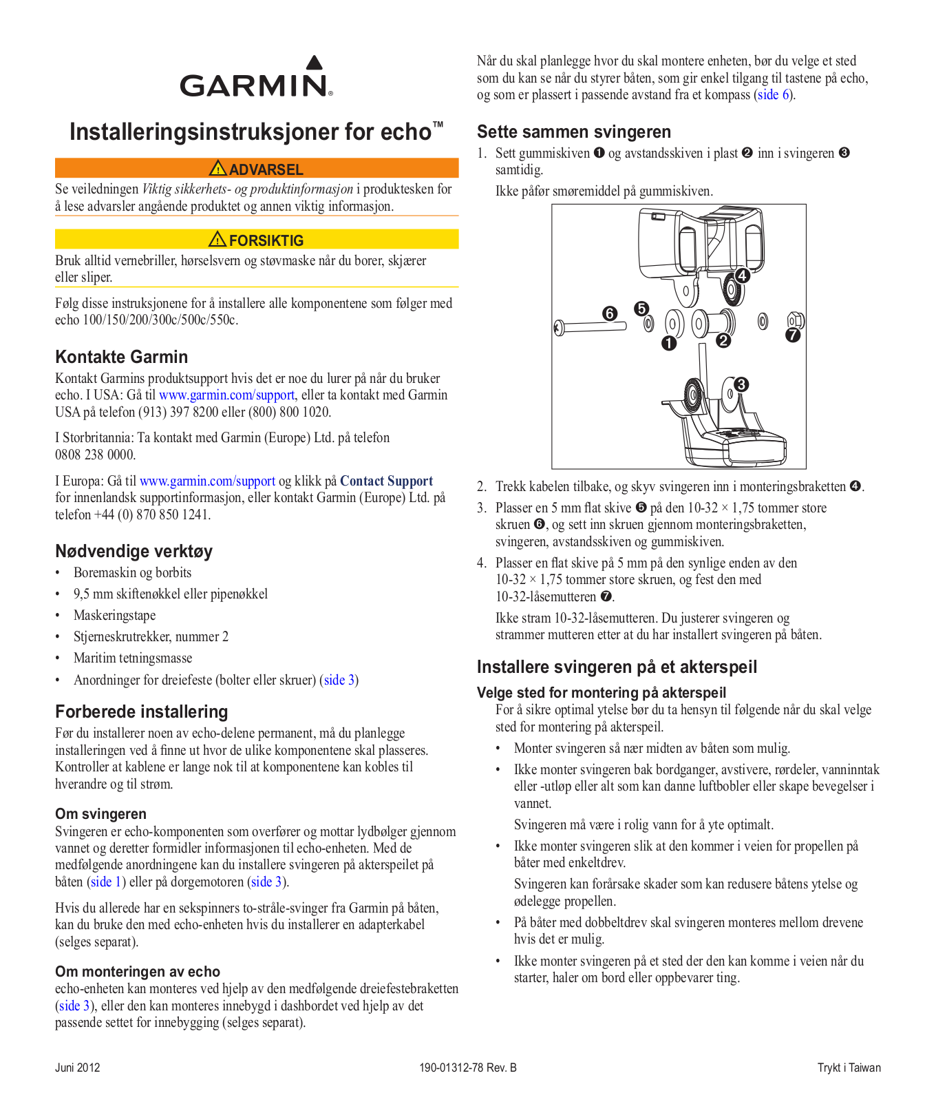 Garmin echo 100, echo 300c, echo 500c, echo 550c, echo 150 Installation manual