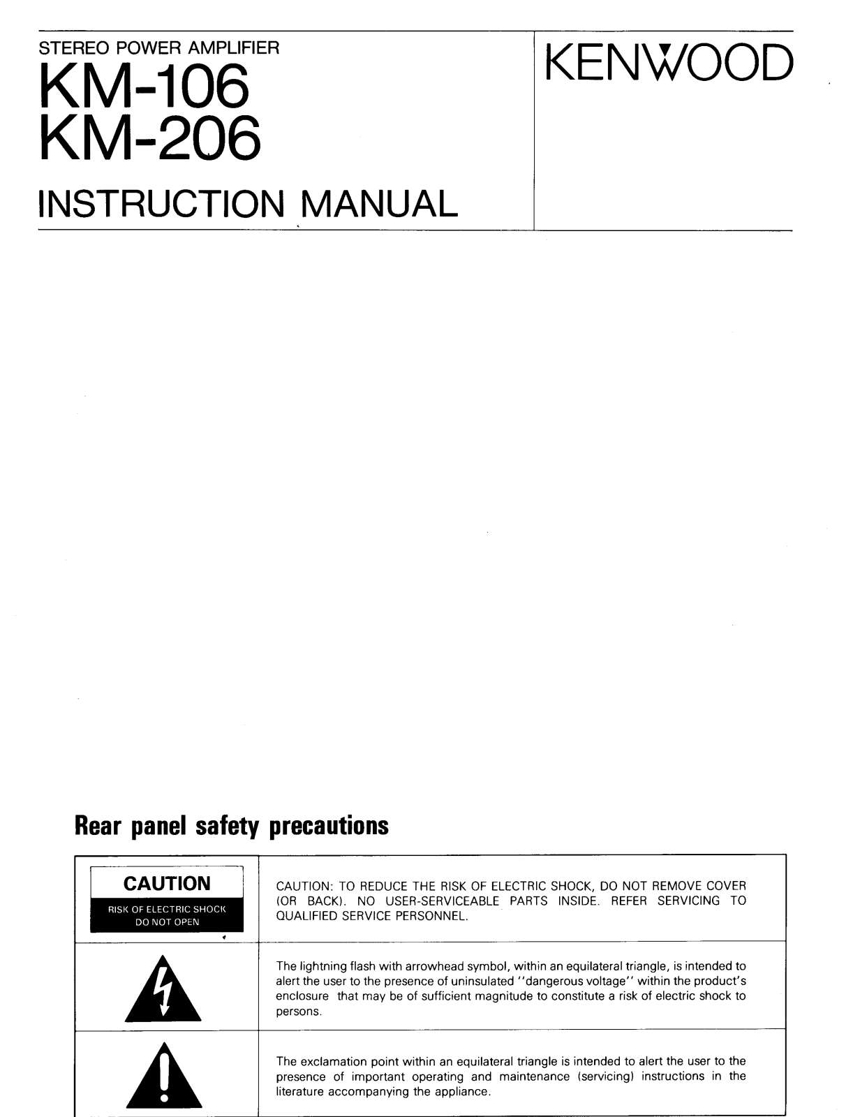 Kenwood KM-206, KM-106 Owners Manual