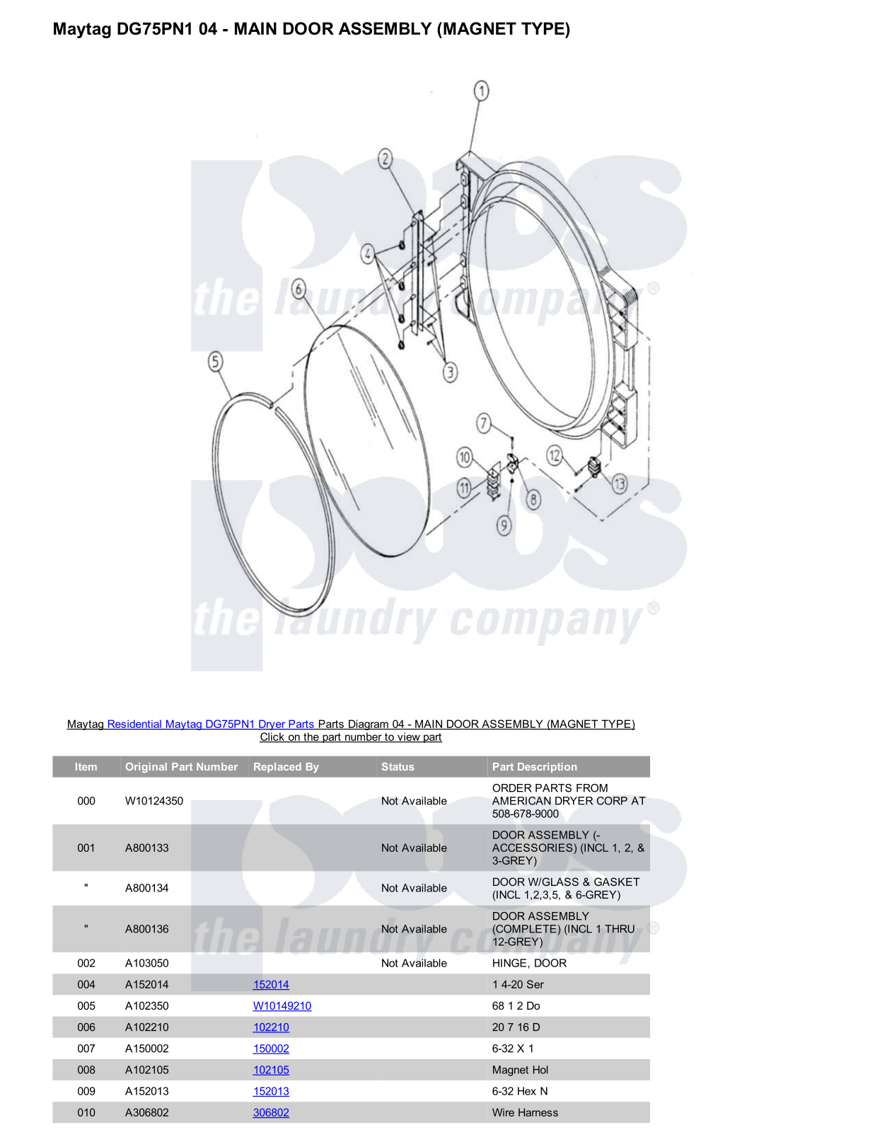 Maytag DG75PN1 Parts Diagram