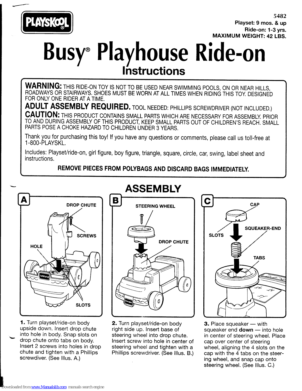 Playskool Busy Playhouse Ride-On 5482 Instructions Manual