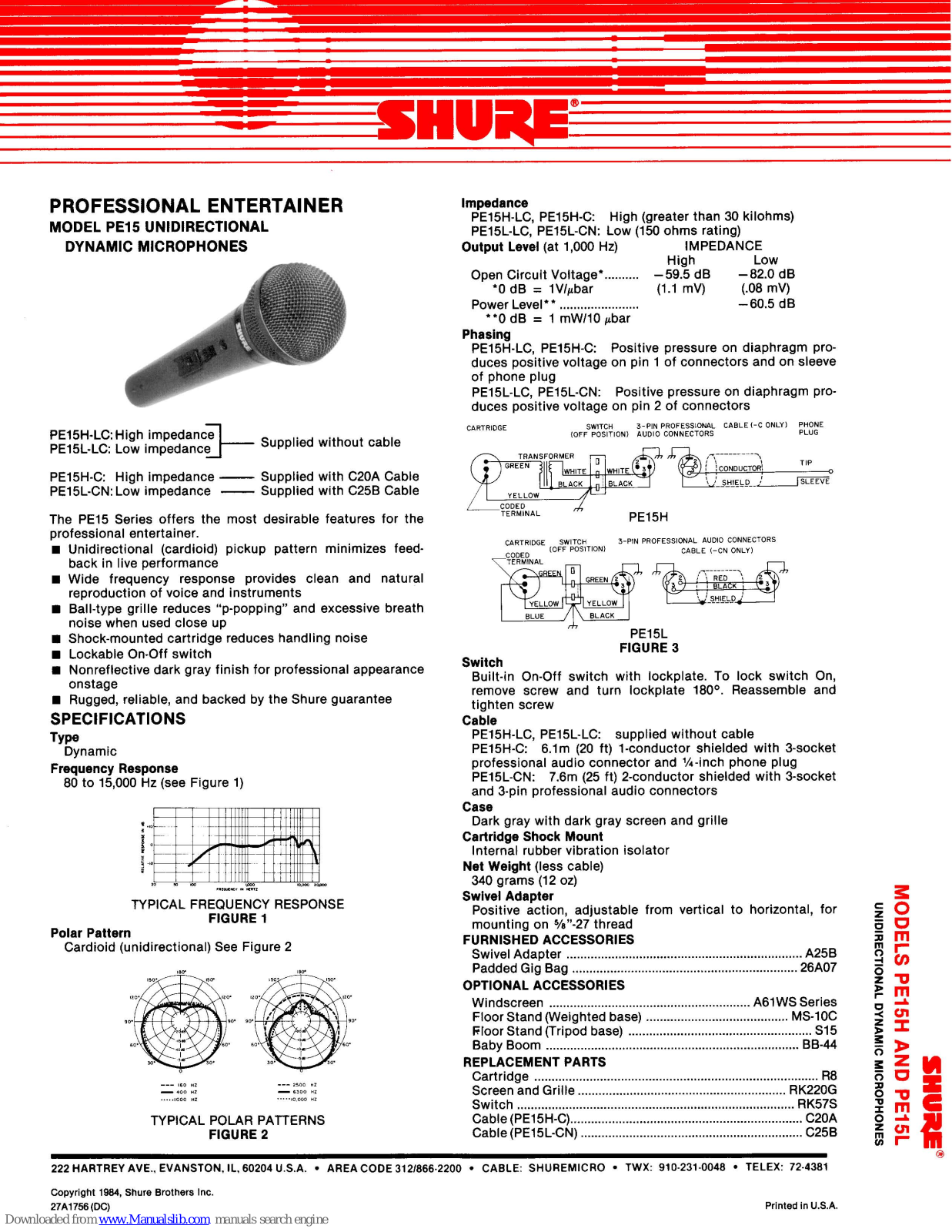 Shure PE15H-LC, PE15L-LC, PE15H-C, PE15L-CN Specifications - ManualMachine.com