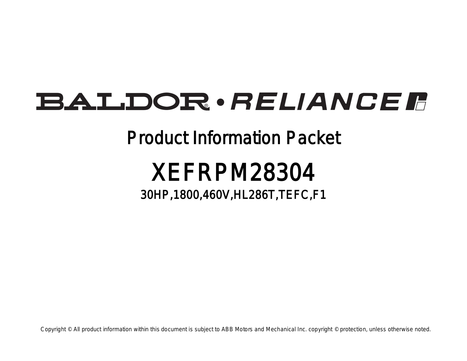 Baldor XEFRPM28304 Product Information Sheet