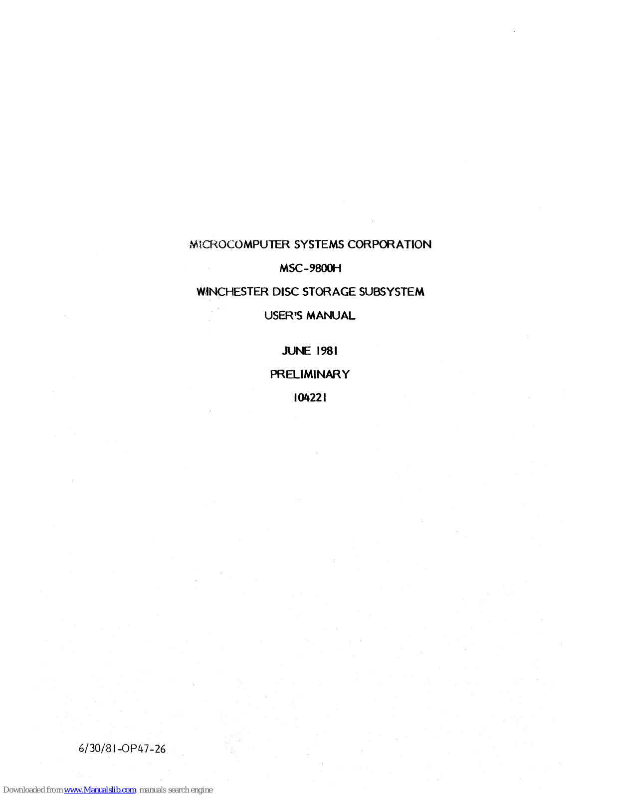 MSC MSC-9800H User Manual - ManualMachine.com