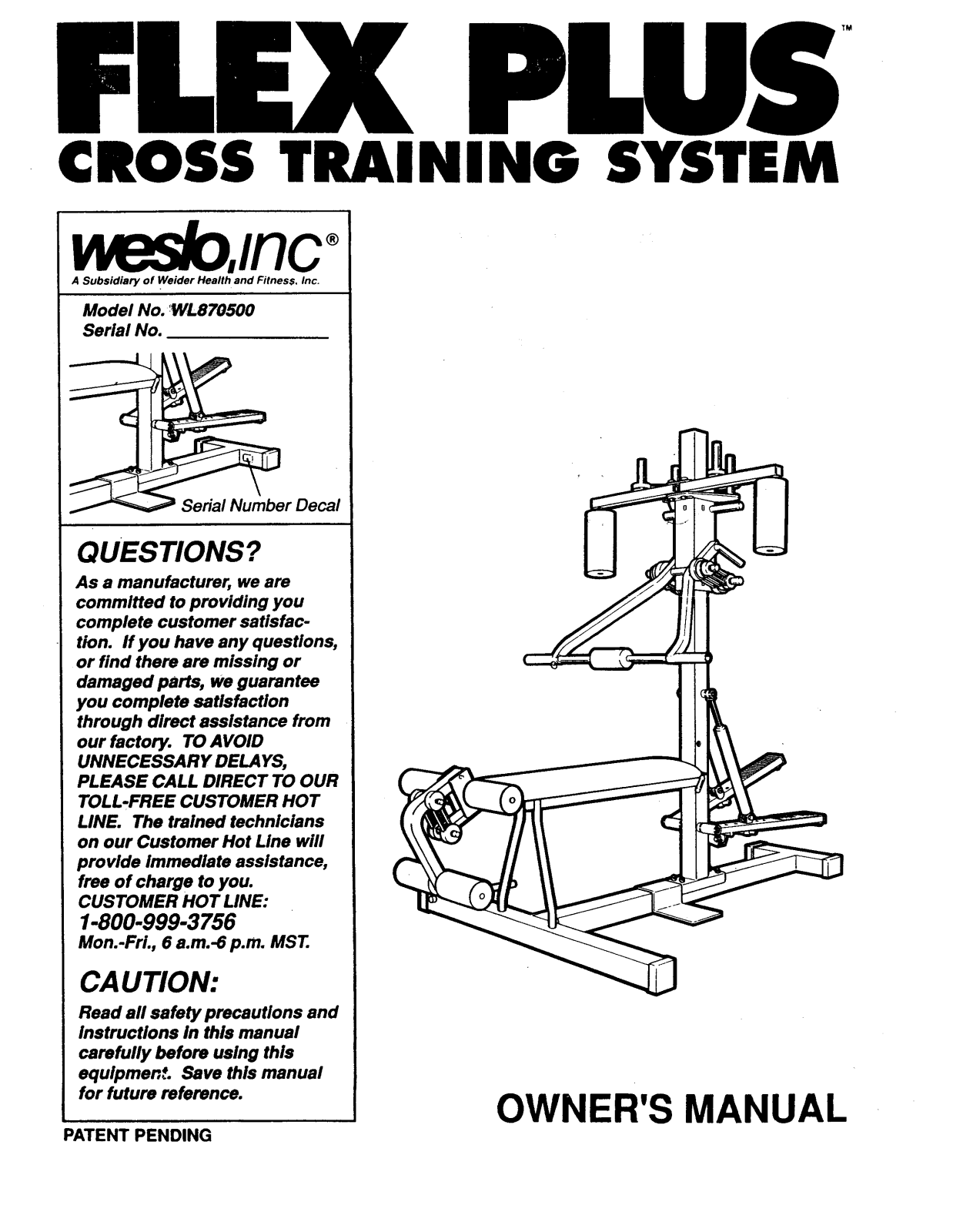 Weslo WL870500 Owner's Manual