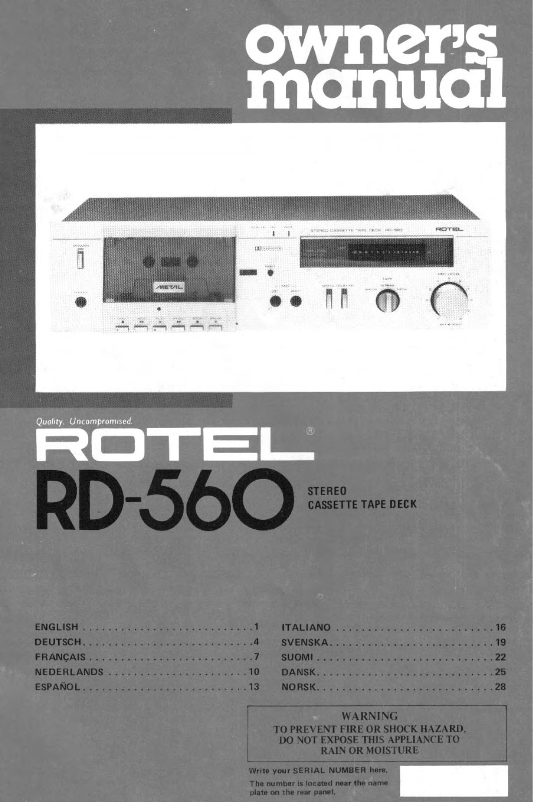 Rotel RD-560 Owners manual