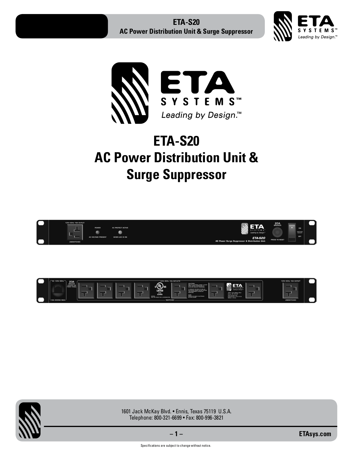 ETA Systems ETA-S20 User Manual