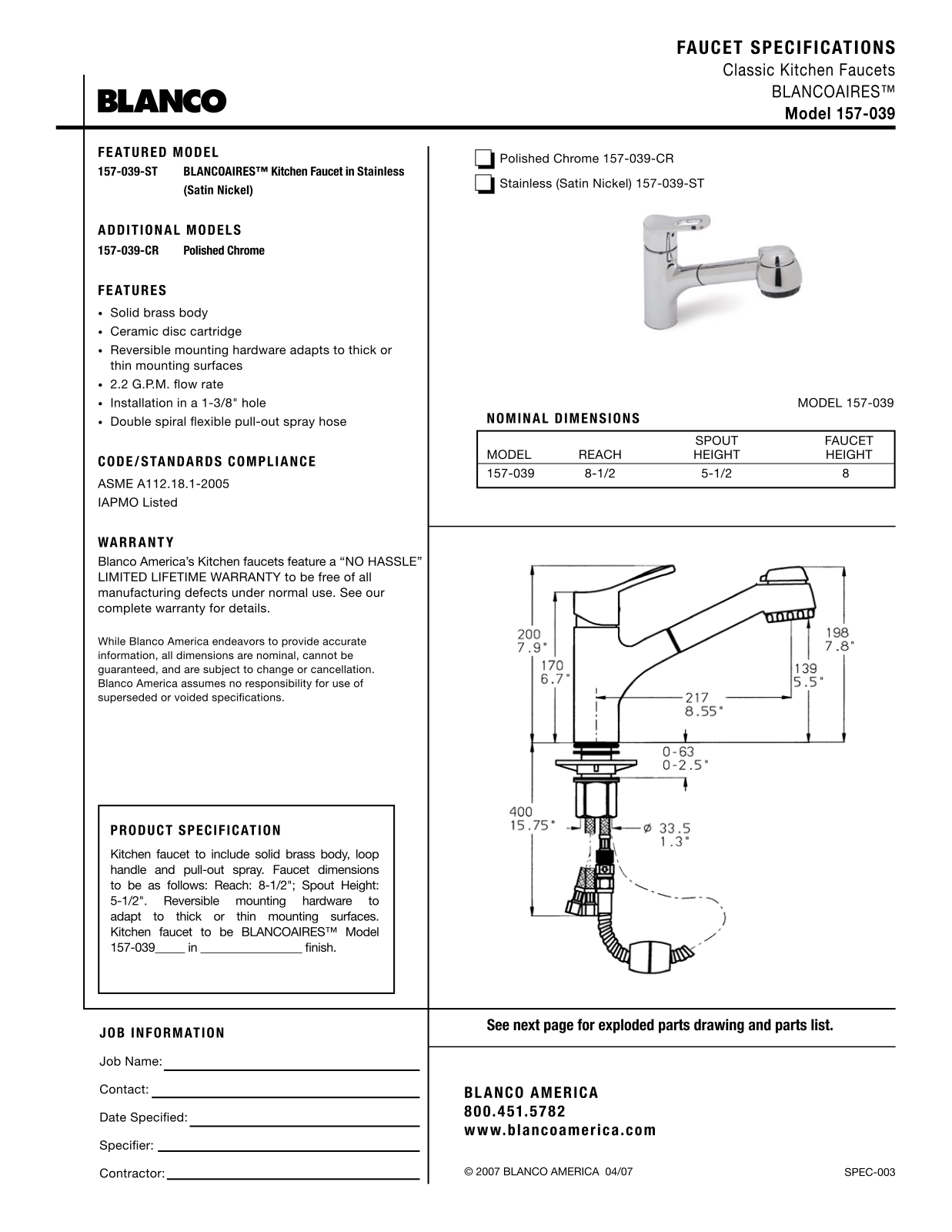 Blanco 157-039 User Manual