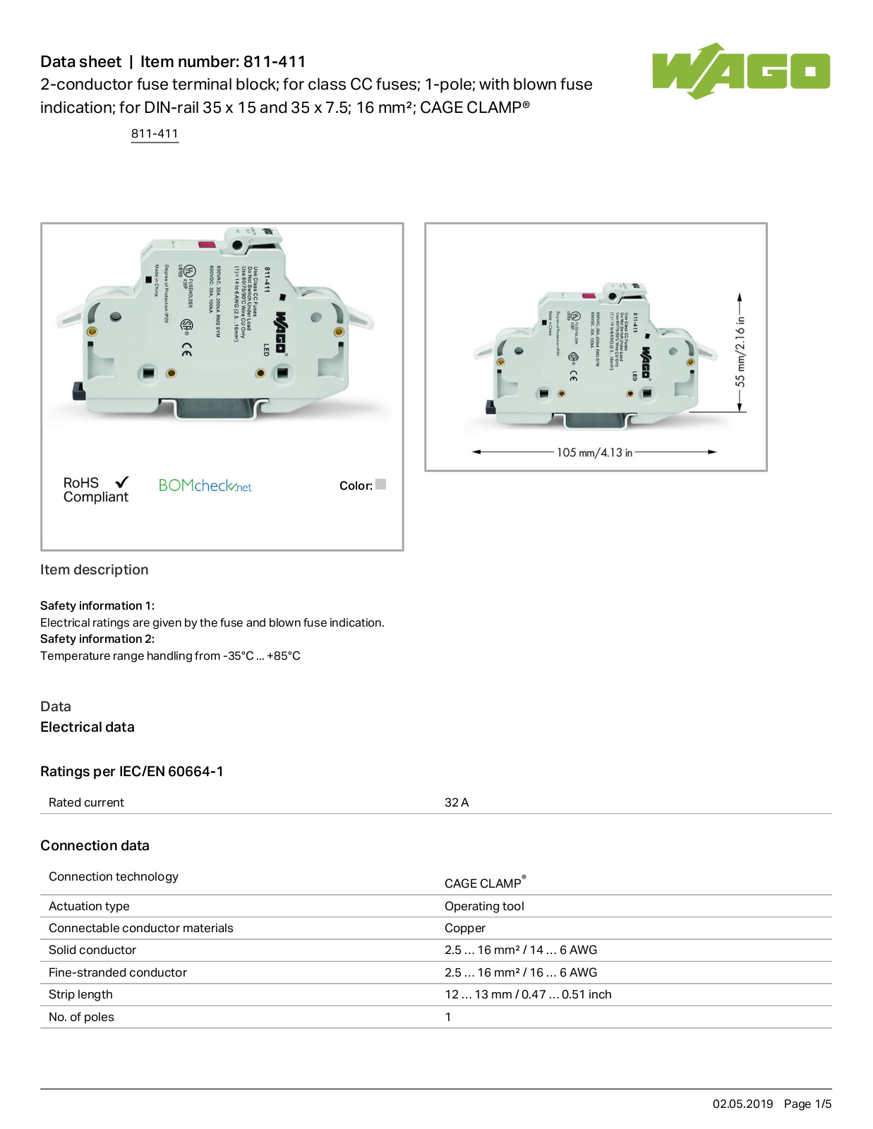 Wago 811-411 Data Sheet