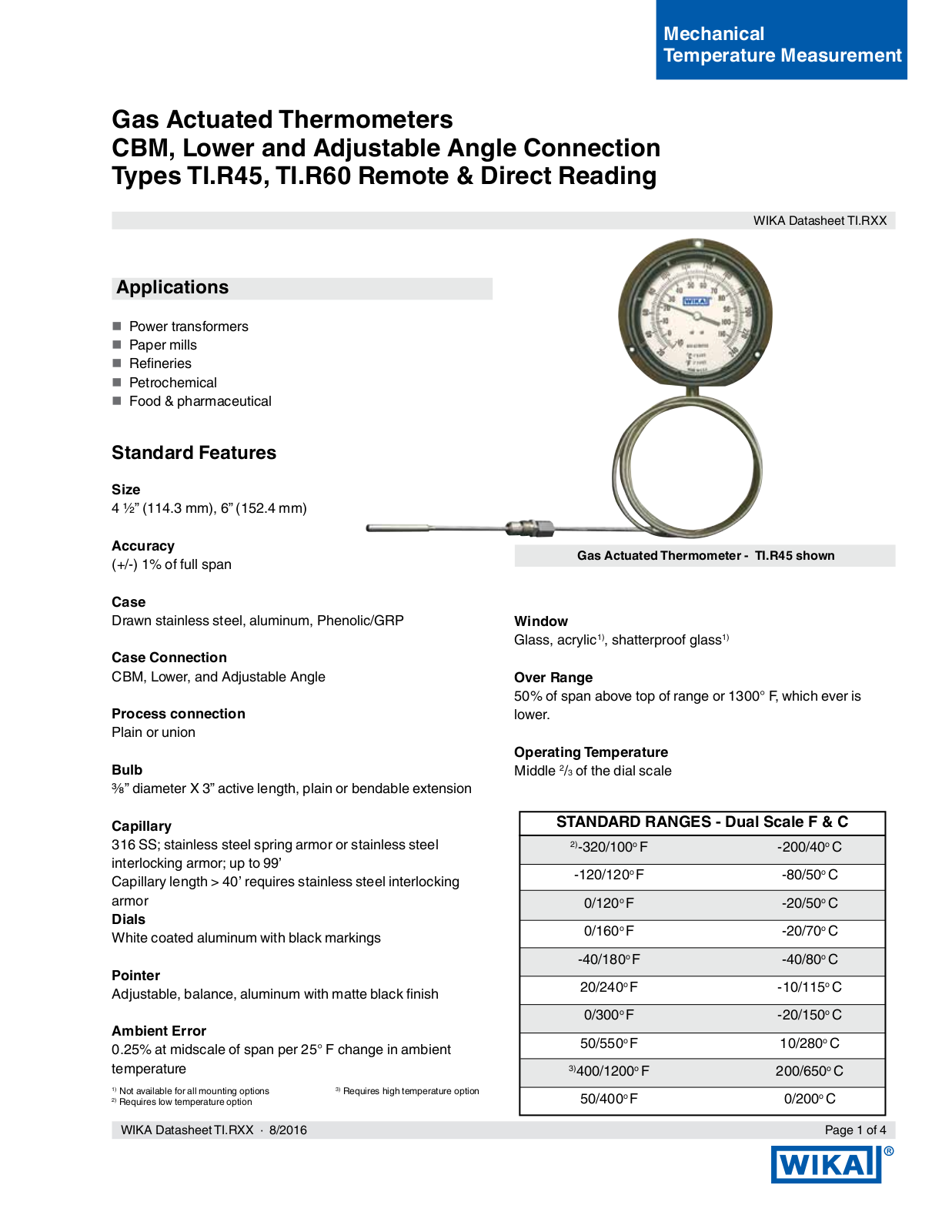 WIKA TI.R45, TI.R60 Specifications