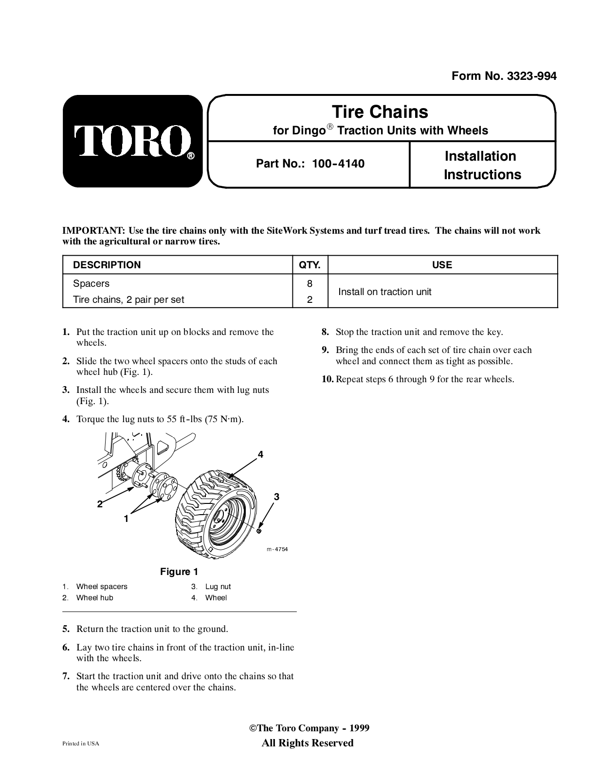 Toro 100-4140 Installation Instructions