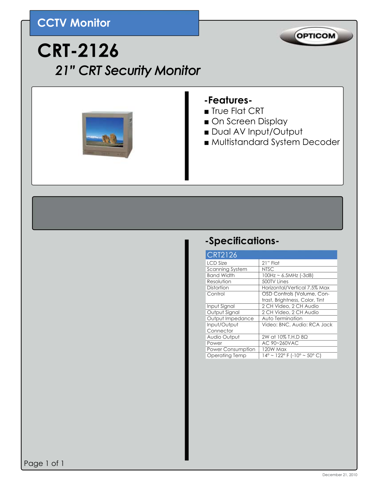 Opticom CRT-2126 DATASHEET