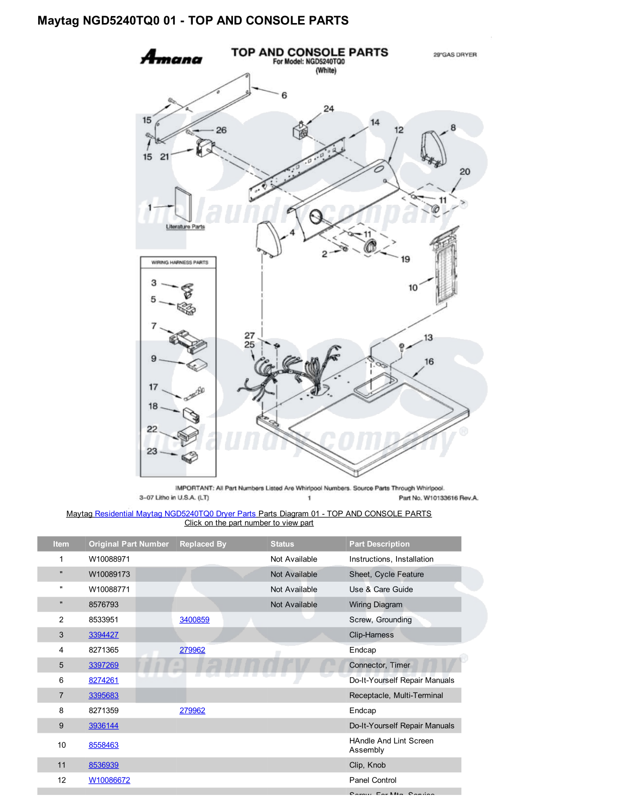 Maytag NGD5240TQ0 Parts Diagram