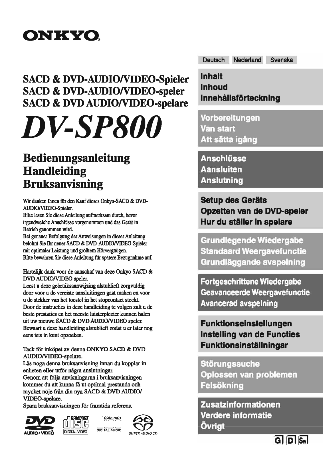 Onkyo DVSP-800 Owners Manual