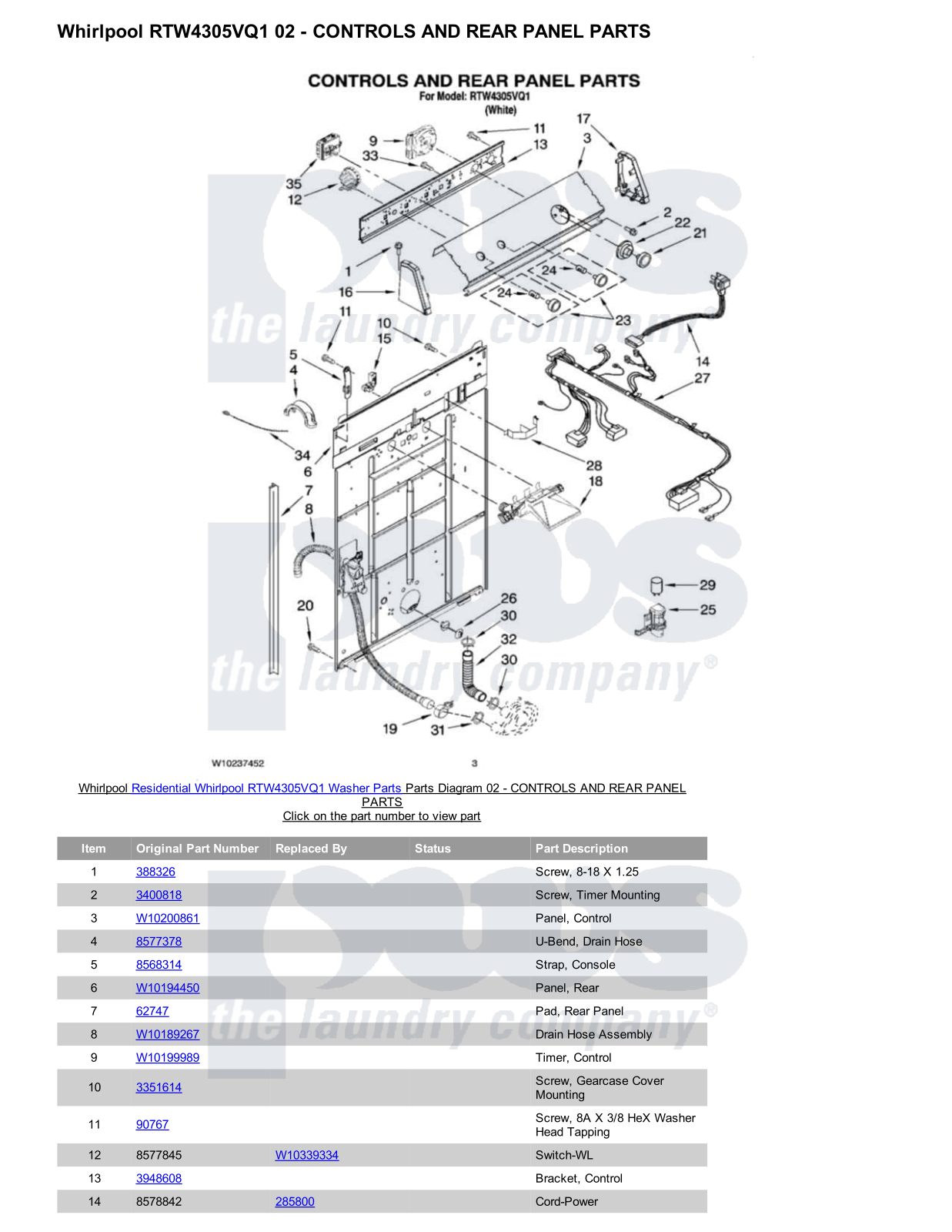 Whirlpool RTW4305VQ1 Parts Diagram