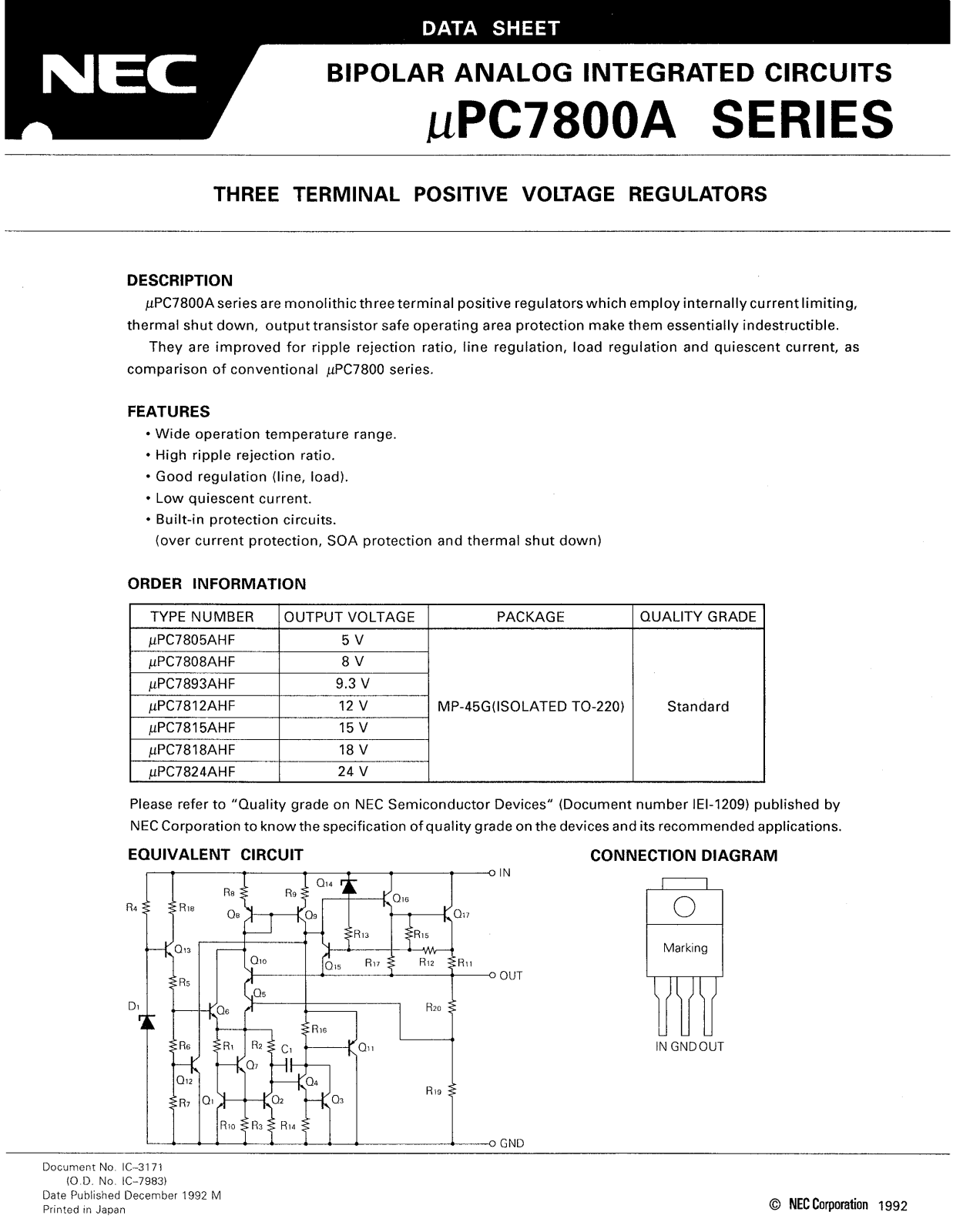 NEC UPC7893AHF, UPC7824AHF, UPC7818AHF, UPC7815AHF, UPC7808AHF Datasheet