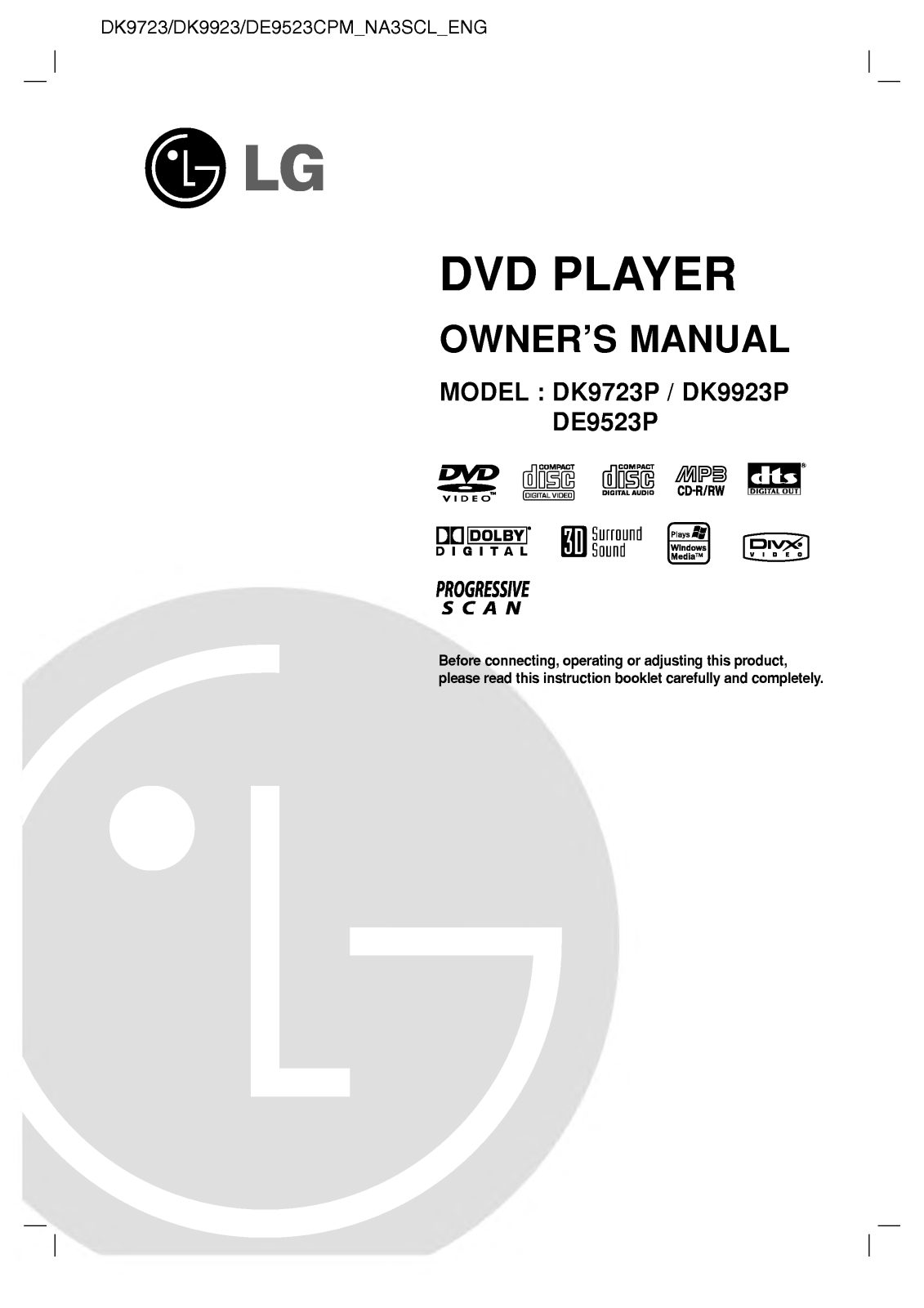 LG DE9523P, DK9723P User Manual