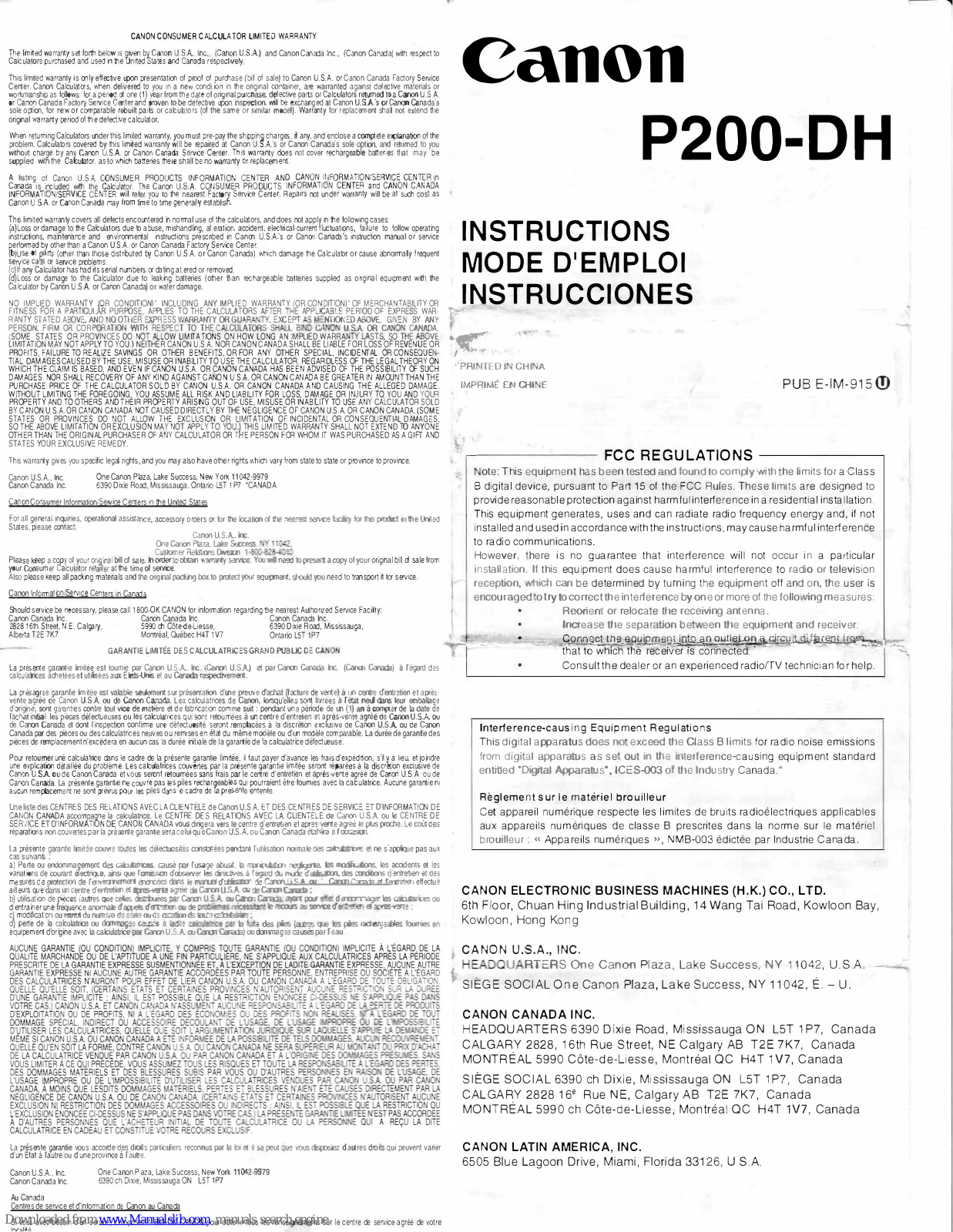 Canon P200-DH Instructions Manual