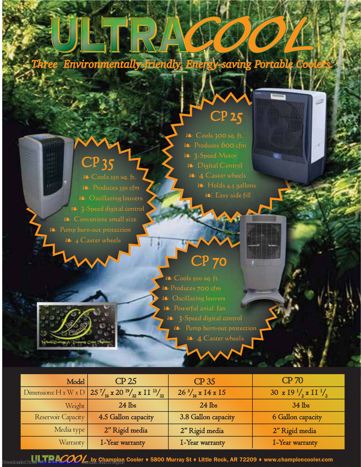 Champion UltraCool CP 25, UltraCool CP 35, UltraCool CP 70 Specifications