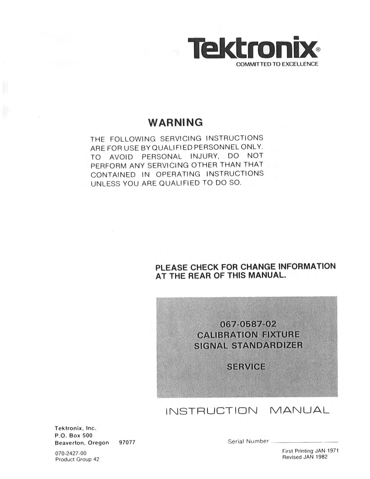 Tektronix 067-0587-02 Service manual