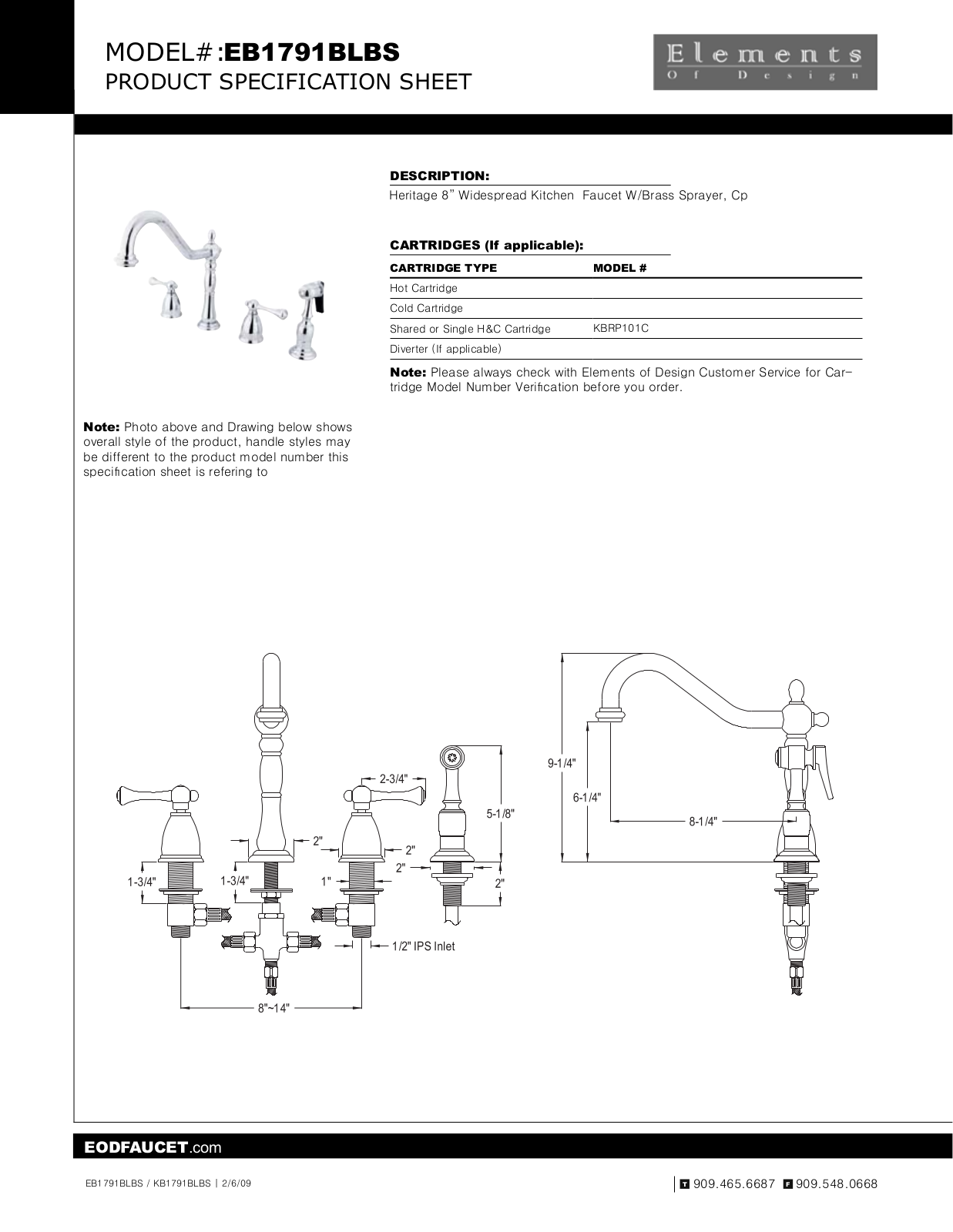 Elements of Design EDE1443 Specification Sheet - ManualMachine.com