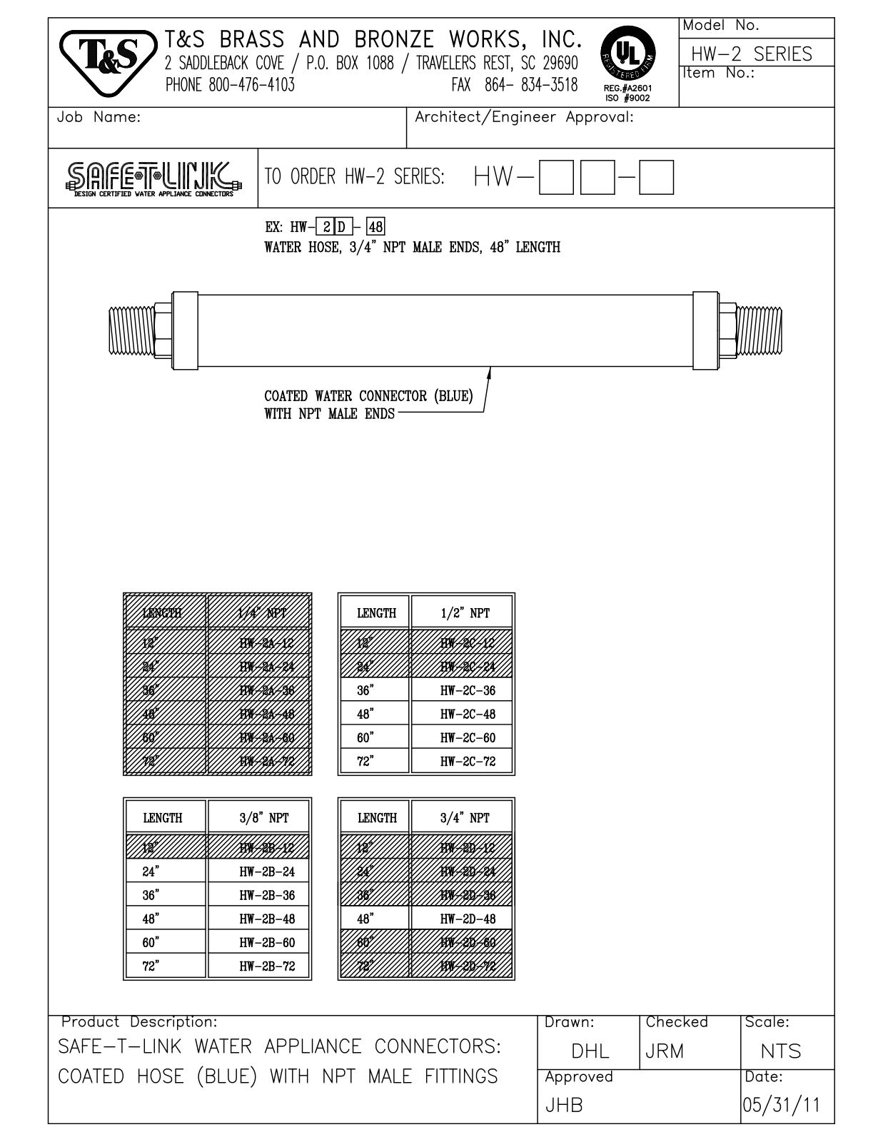 T&S Brass HW-2A-36 User Manual