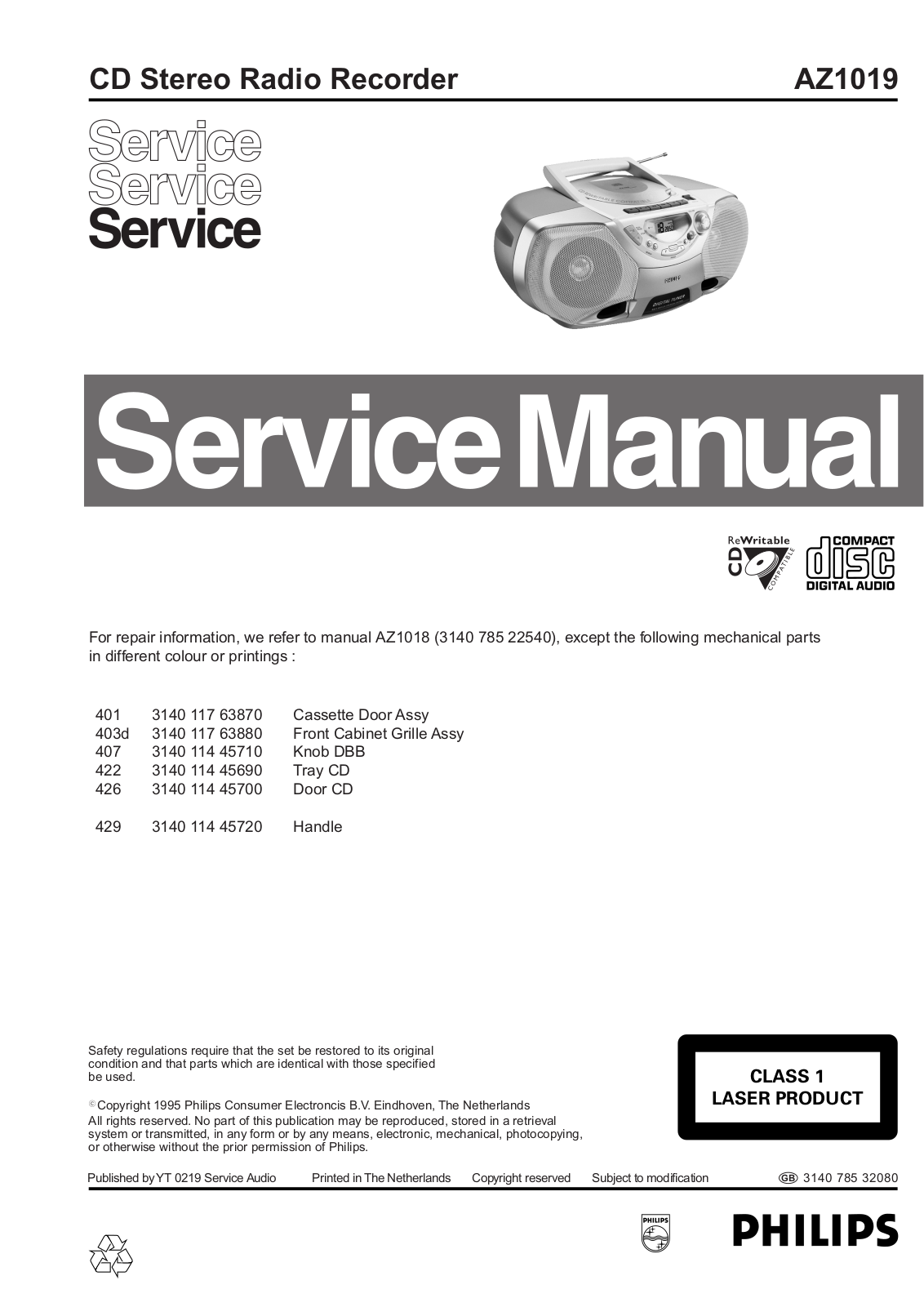 Philips AZ1019 Service Manual