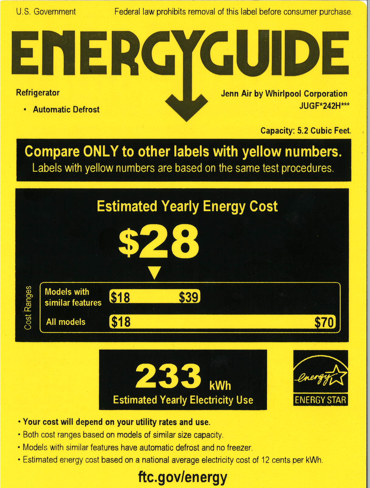 JennAir JUGFL242HX, JUGFR242HL Energy manual