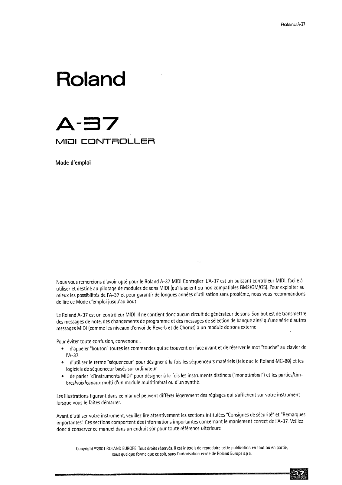 ROLAND A-37 User Manual