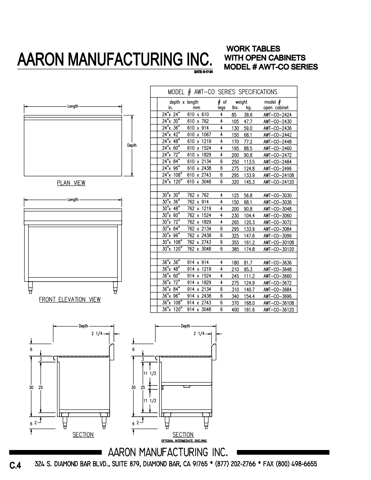 Aaron Manufacturing AWT-CO-24120 User Manual