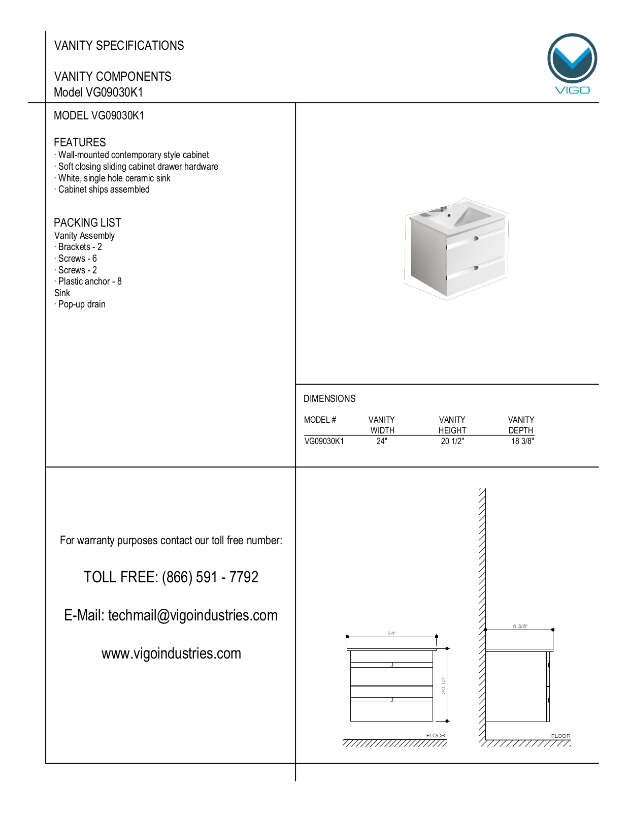 Vigo VG09030K1 User Manual