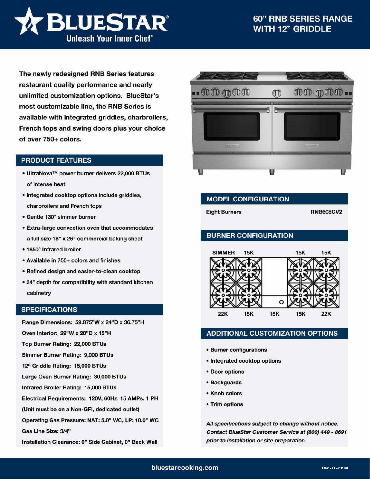 Bluestar RNB608GV2 Specsheet