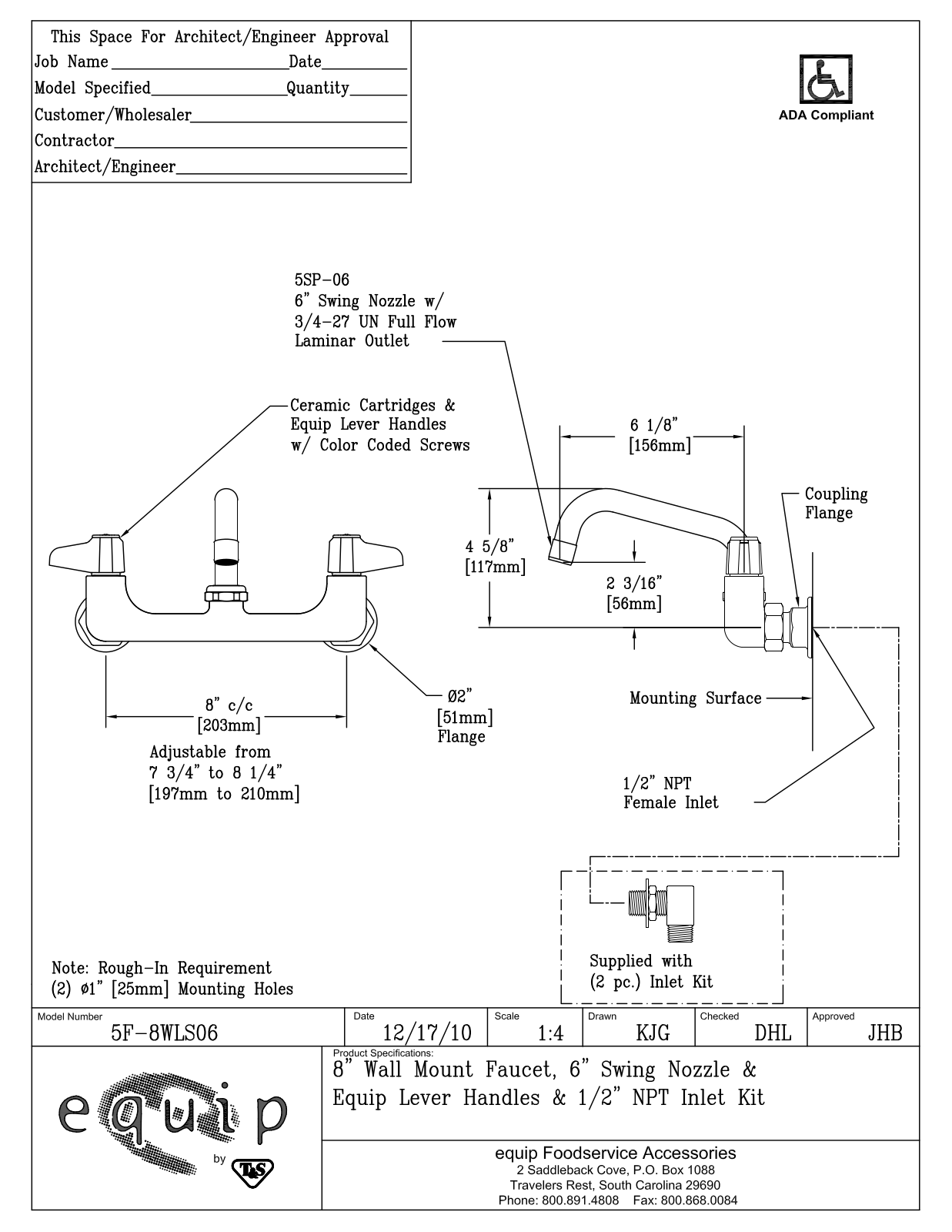 T&S Brass 5F-8WLS06 User Manual