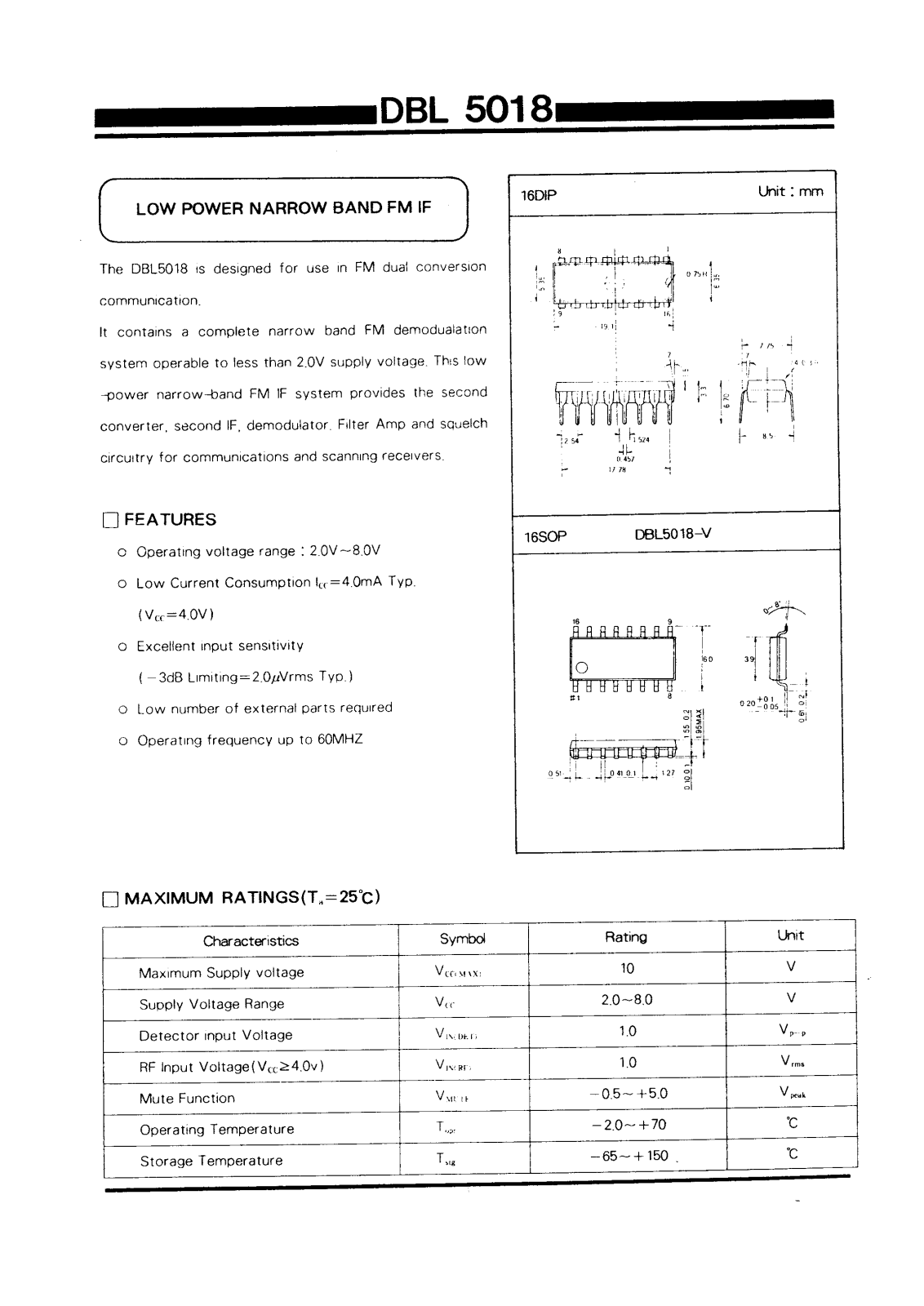 Daewoo Semiconductor DBL5018-V, DBL5018 Datasheet