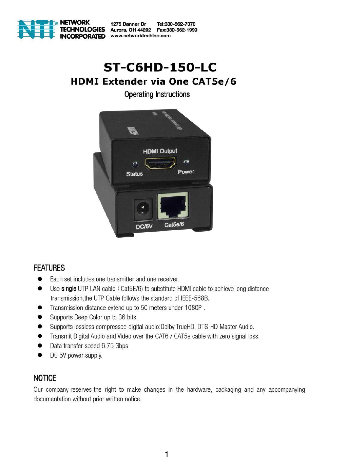 Network Technologies ST-C6HD-150-LC, ST-C6HD-150-LCEU, ST-C6HD-150-LCAU, ST-C6HD-150-LCUK User guide - ManualMachine.com