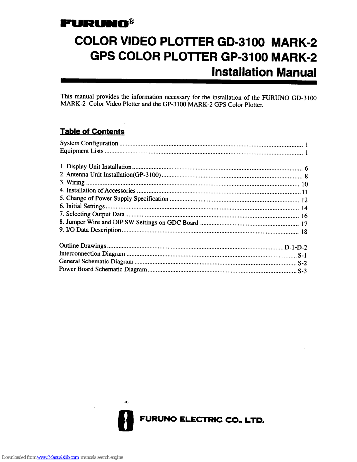 Furuno GP-3100, GD-3100 Mark-2, GP-3100 Mark-2 Installation Manual