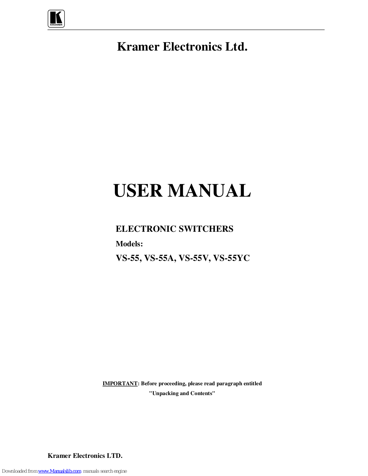 Kramer VS-55, VS-55A, VS-55V, VS-55YC User Manual