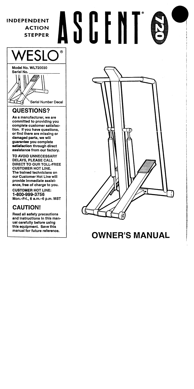 Weslo WL720030 Owner's Manual