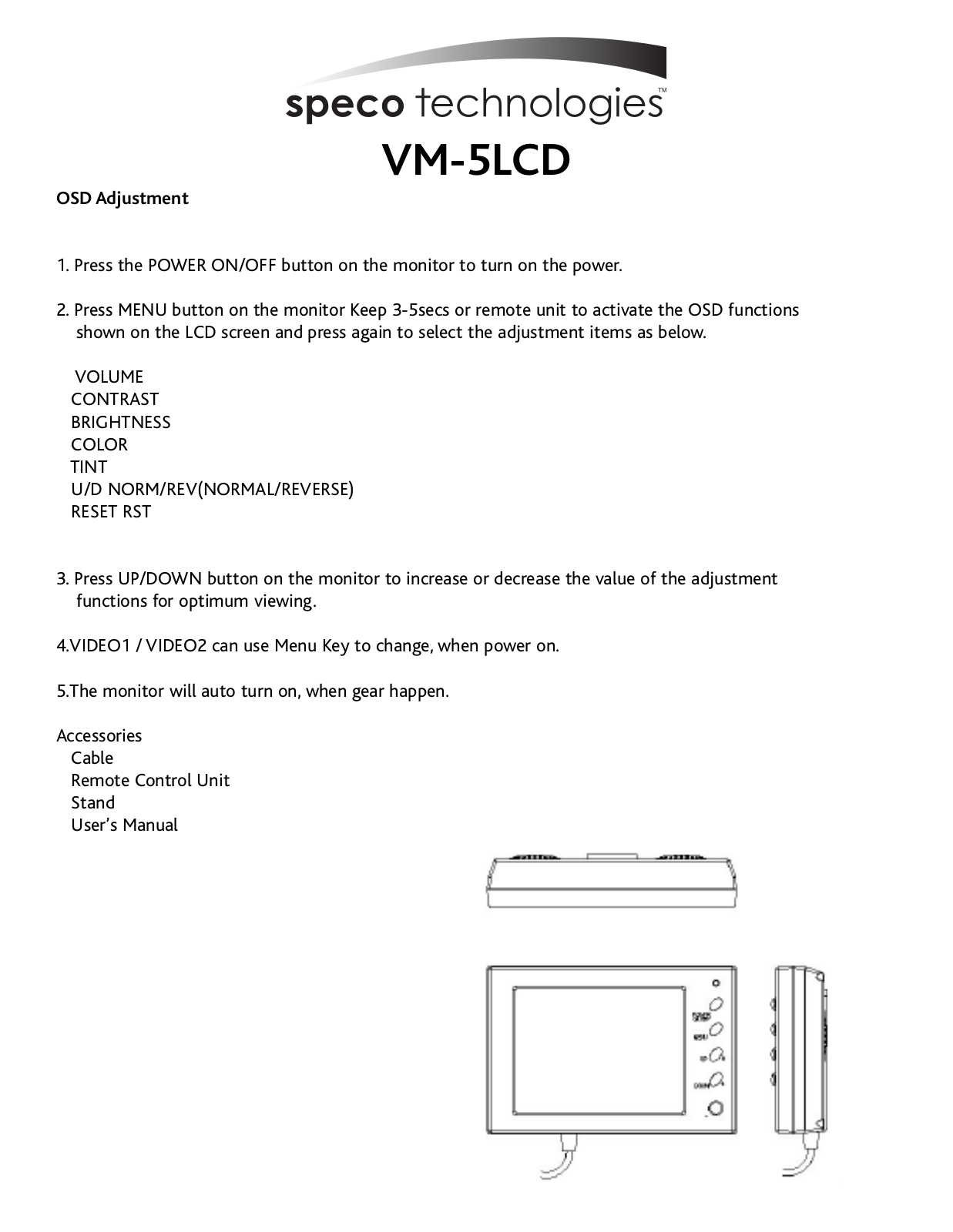 Speco VM-5LCD User Manual