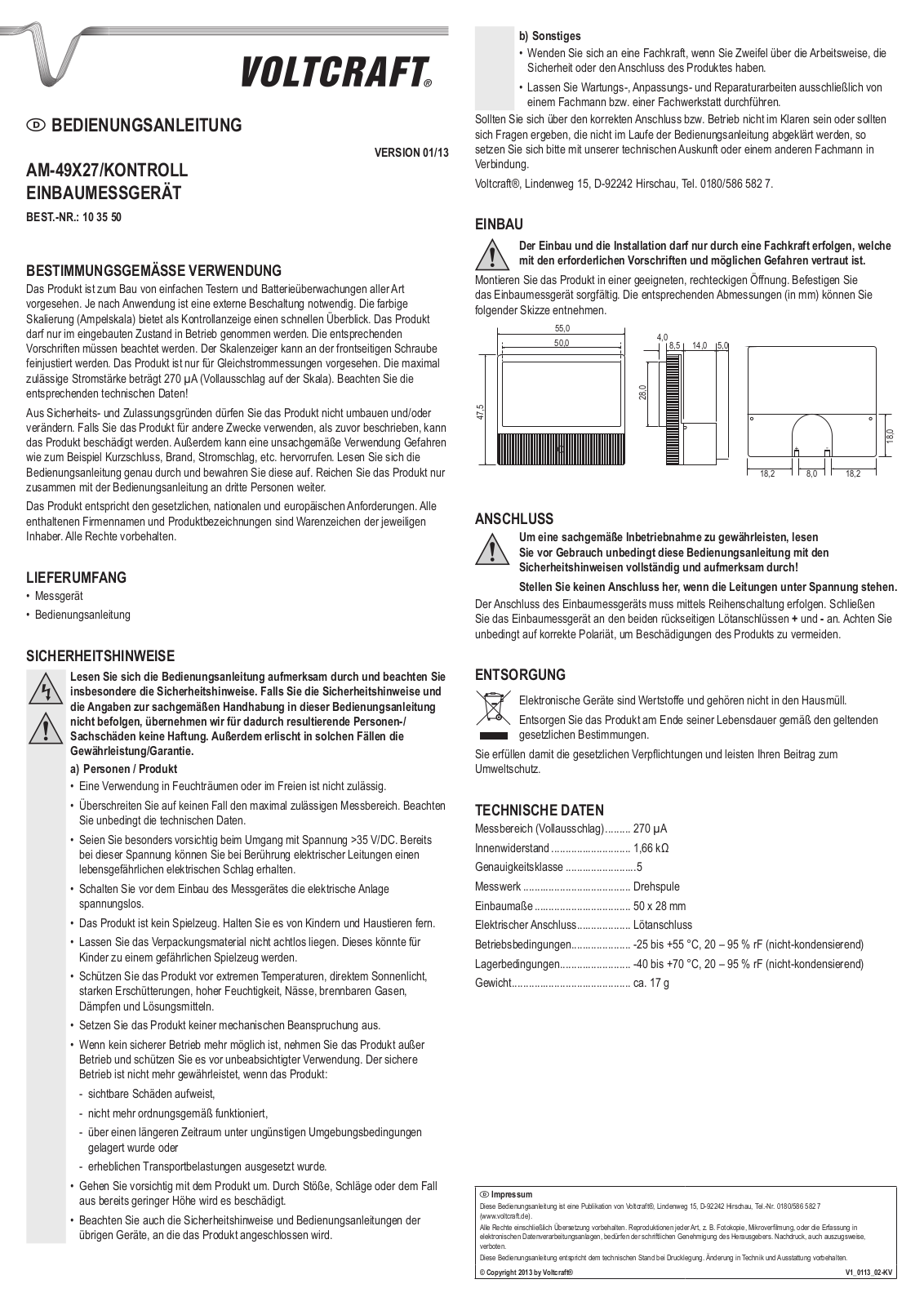 VOLTCRAFT AM-49X27 User guide