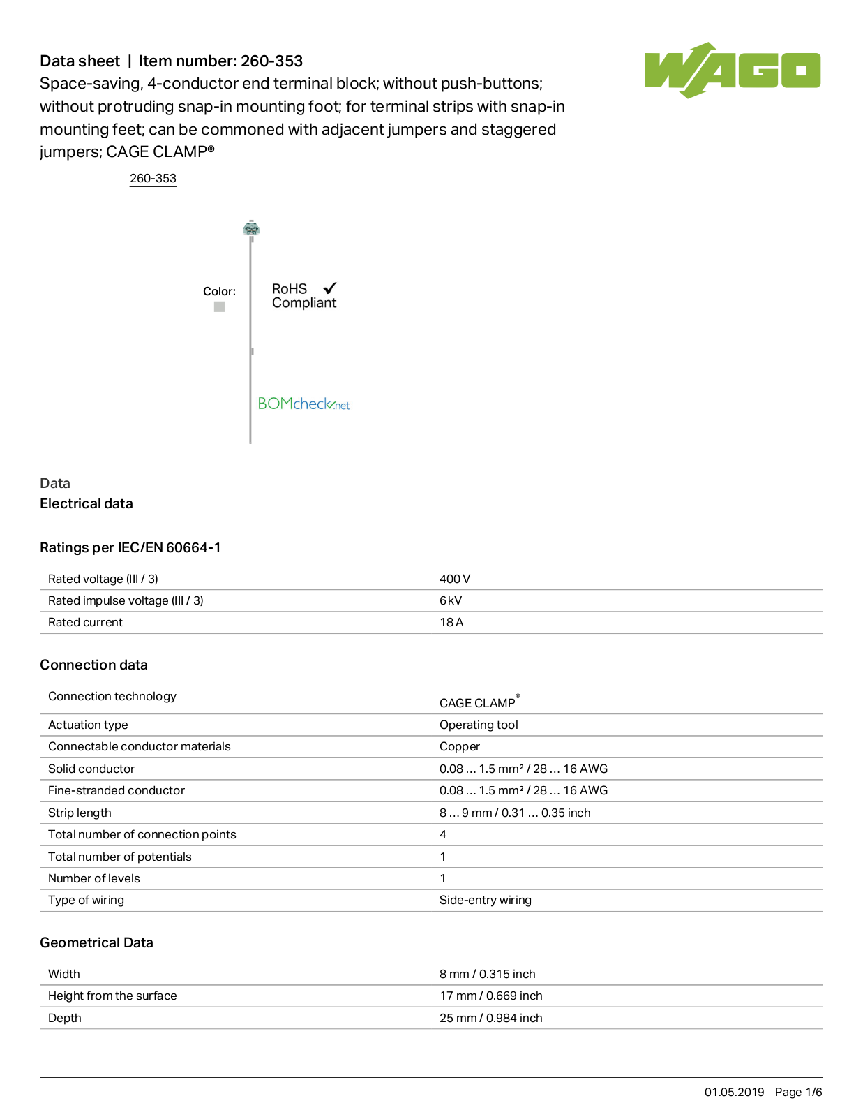 Wago 260-353 Data Sheet