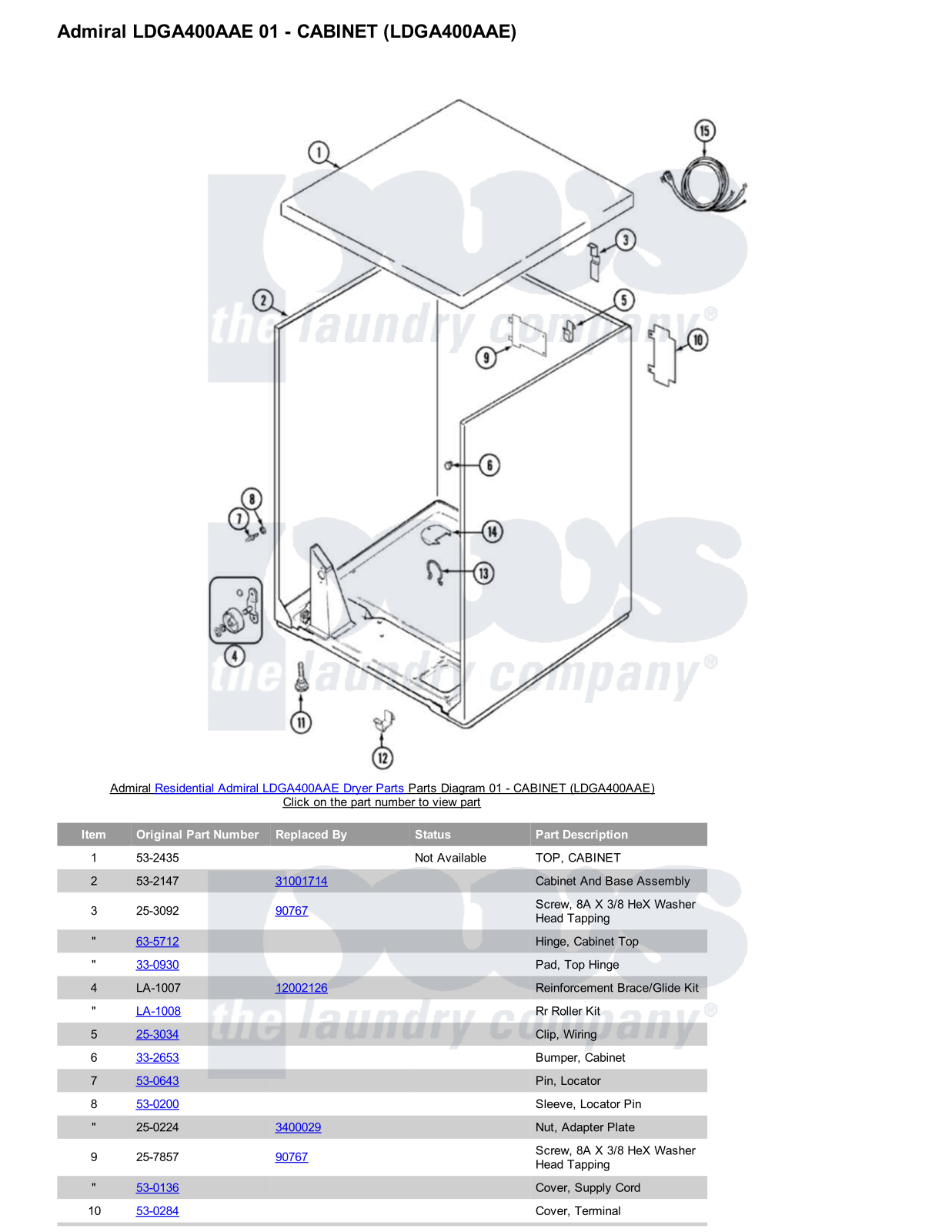 Admiral LDGA400AAE Parts Diagram