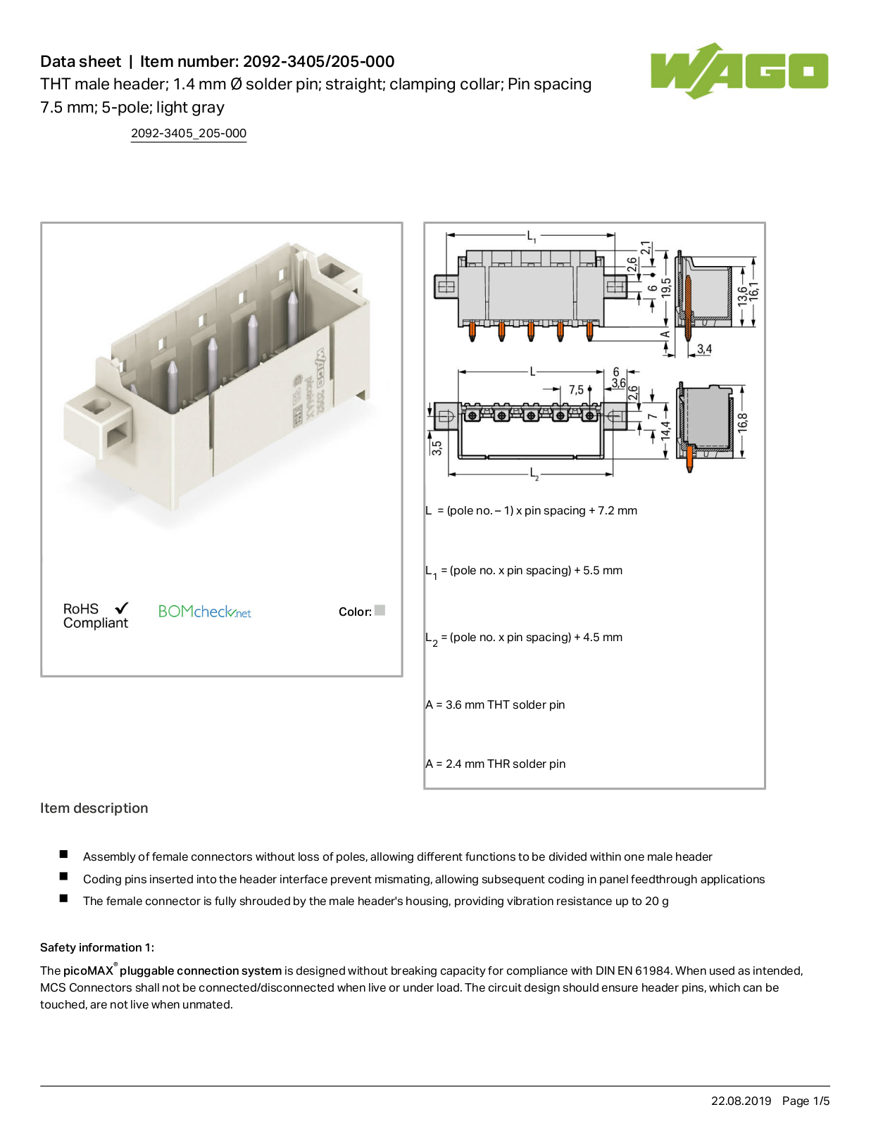 Wago 2092-3405/205-000 Data Sheet