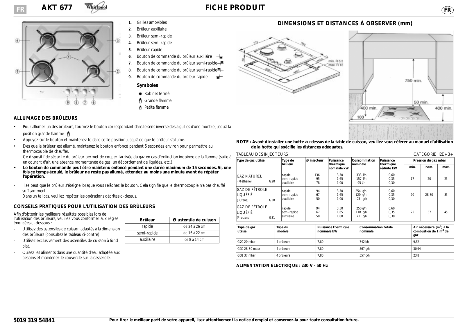 WHIRLPOOL AKT677 User Manual