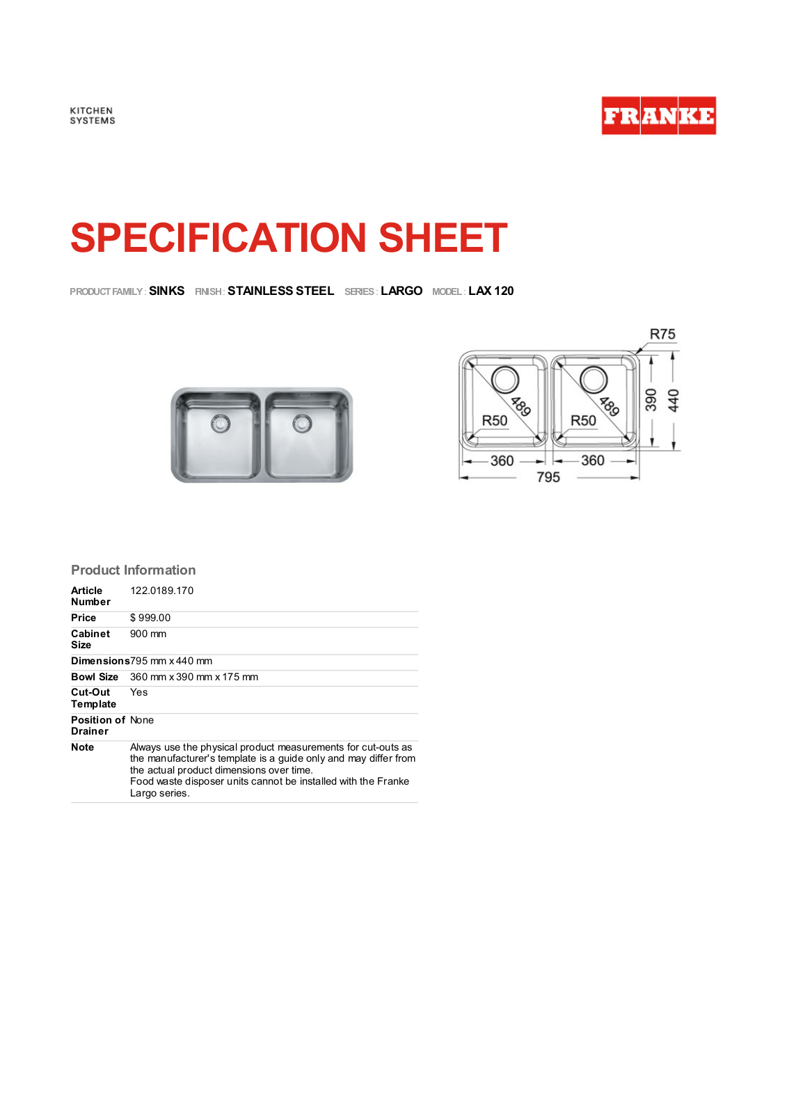 Franke Foodservice LAX 120 User Manual